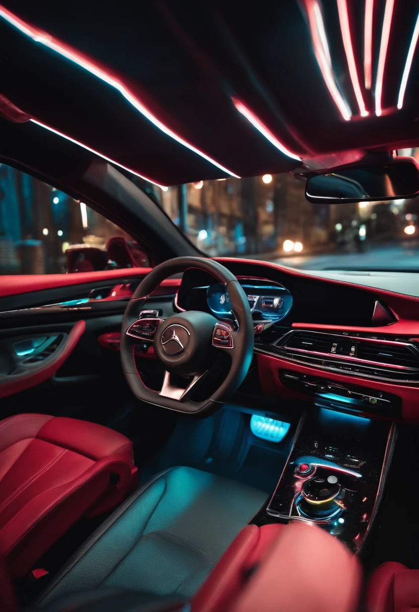 homem dentro do carro vista pra janela em noite estrelada tecnologia carro gamer led coloridoo