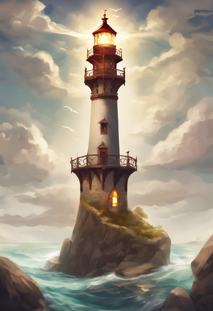 A tower of light with magical powers in the game,Lasers can appear on top of lighthouses。Lighthouses don't go layer by layer ,Overall feeling。Don't be realistic,Don't have other scenery,Don't have the sea。