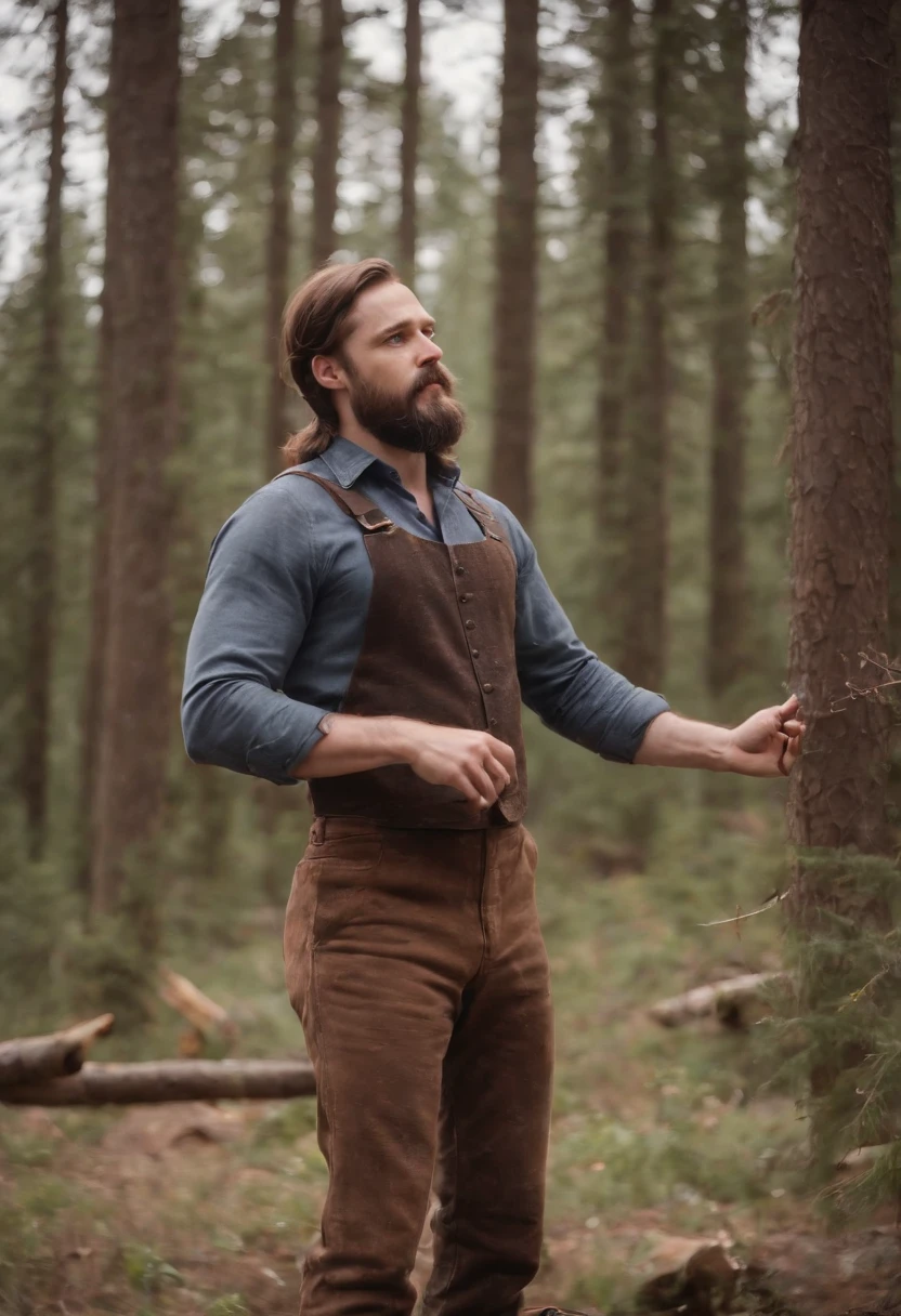 lumberjack, wearing Jodhpurs, Playing with Hair, CineColor, "She bangs, she bangs, oh baby, when she moves, she moves.", artstation, art by Dmitry Vishnevsky,art by Elizabeth Catlett