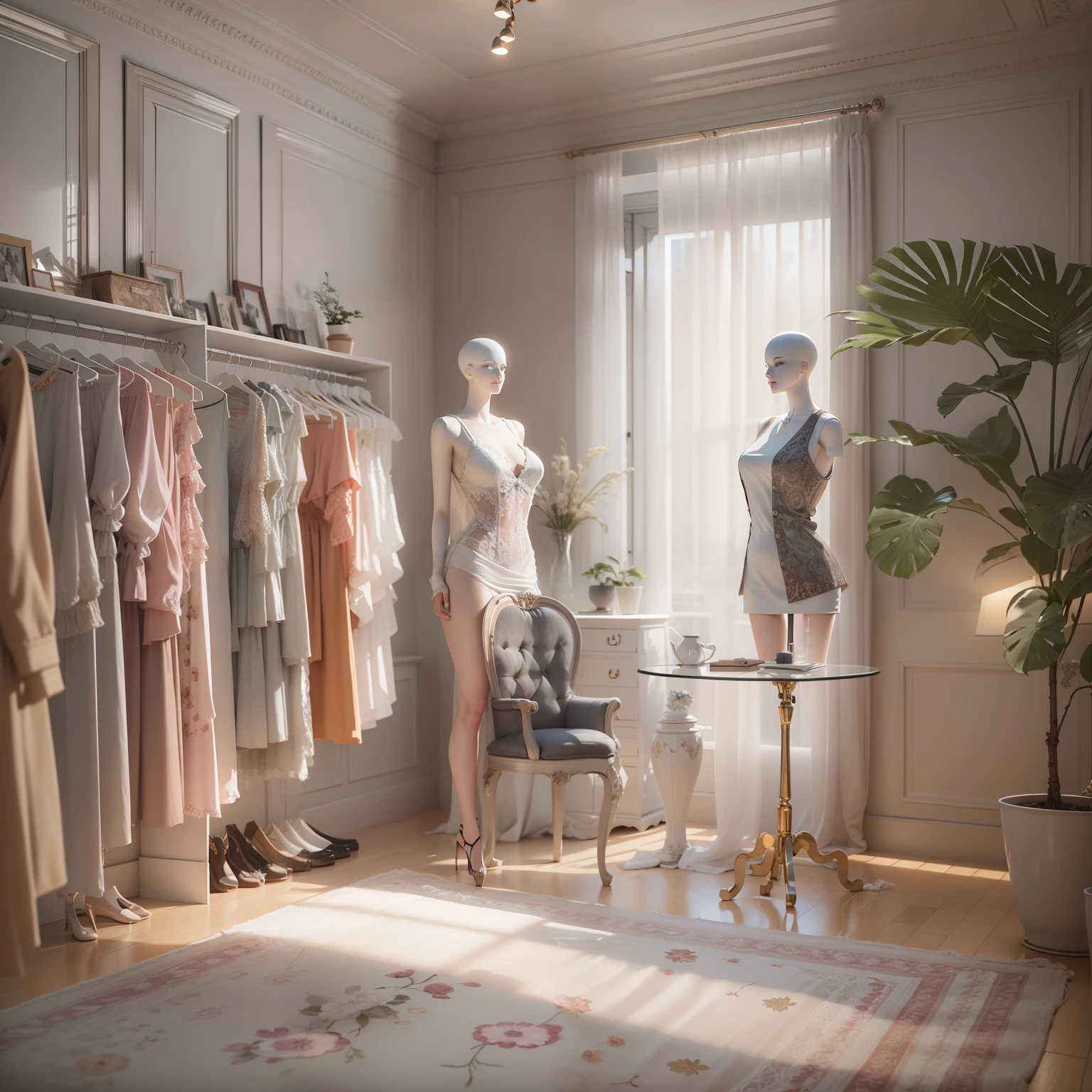 tailor's mannequin female Well-lit 3D render, high quality 3d render, high quality 3d render, in style of 3d render, high quality rendering, Отличный 3D-рендер, Award-winning rendering, with photorealistic lighting, rendered in corona, contemporary livingroom, Archviz