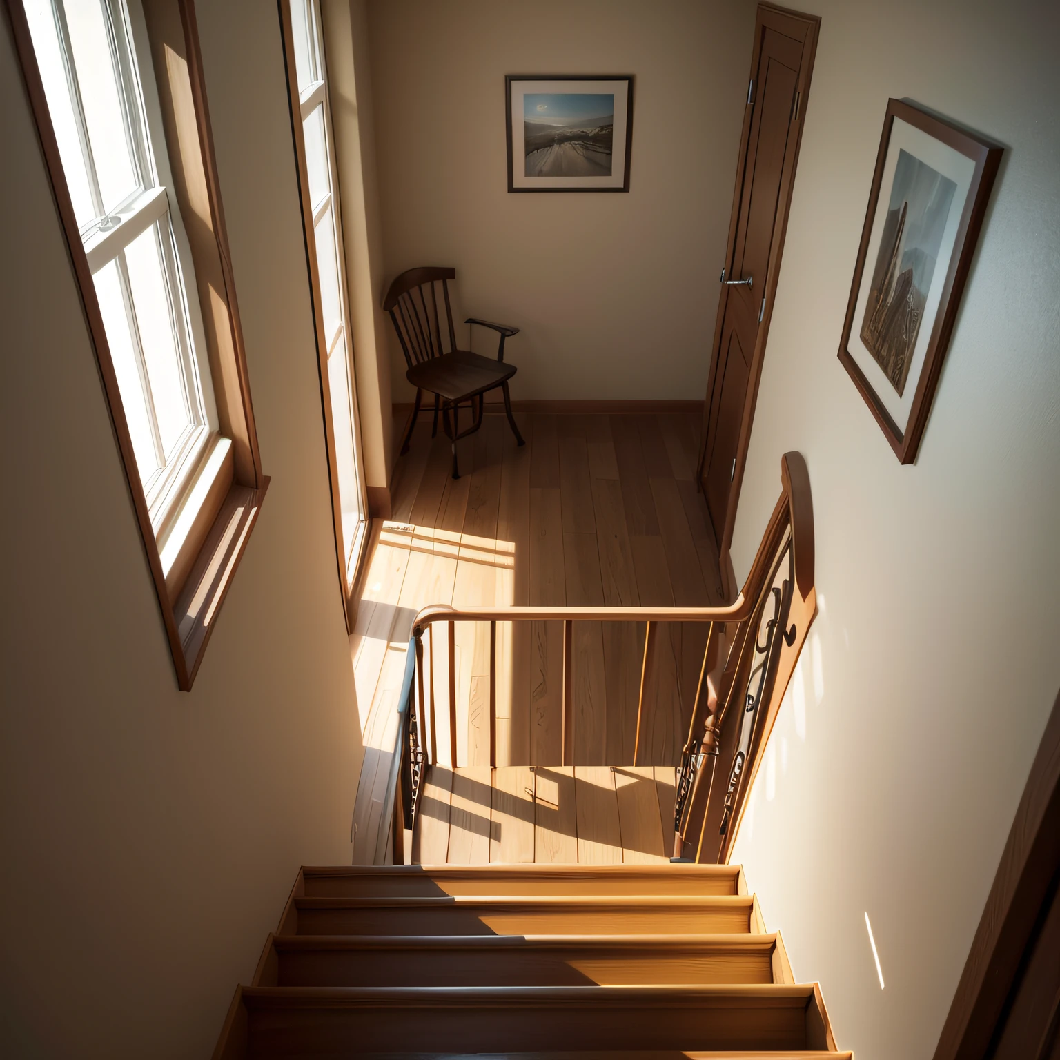Step down between rooms with Stairs and Handrail