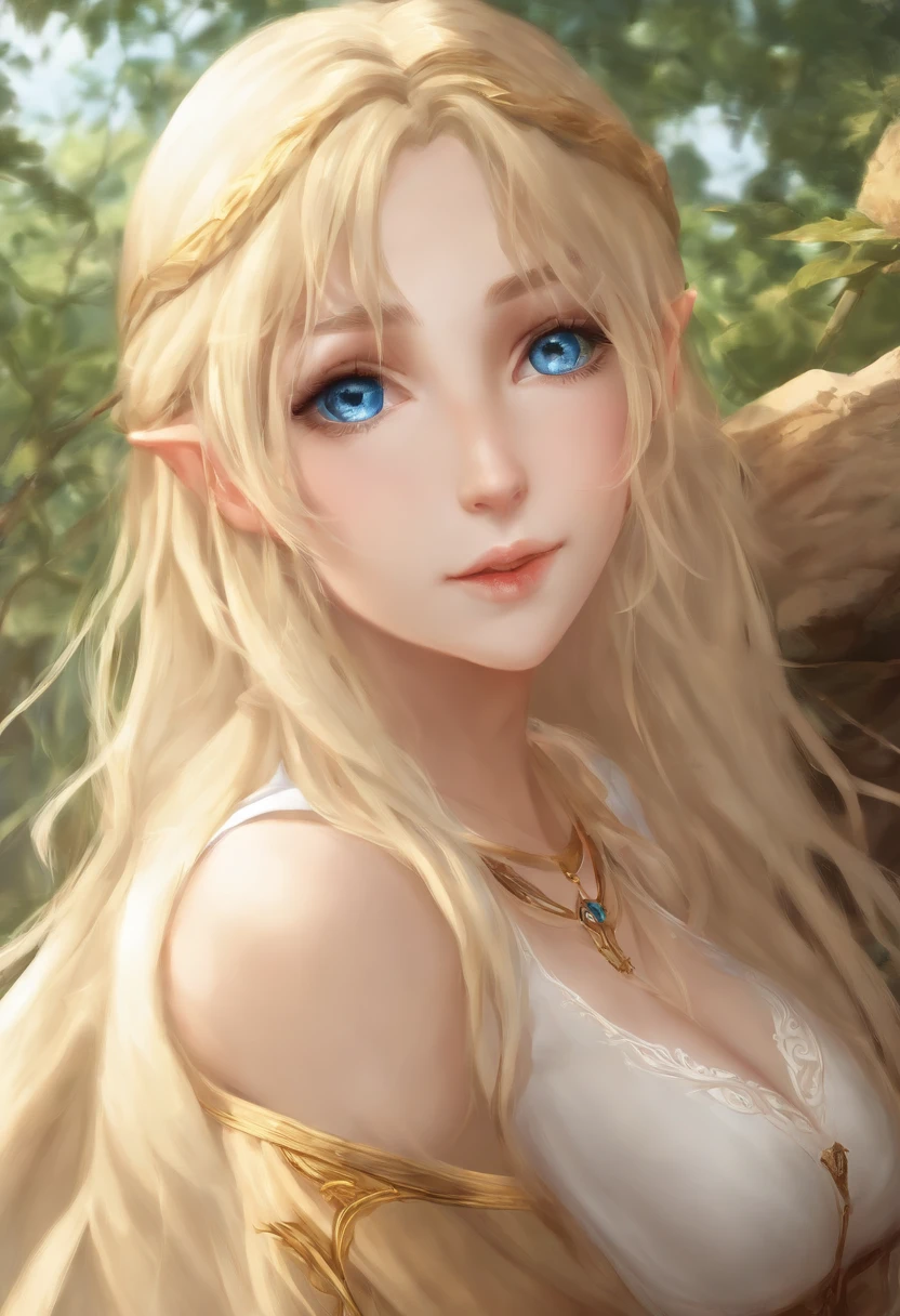 Two names(blast)　elvish　165cm　Sky blue eyes　Blonde longhair　elvish　a blond　The long-haired　huge tit　Beautiful breasts
Highest Quality　Highest Quality　an anime girl　Colossal tits　One lady　Is it wrong to seek encounters in dungeons?