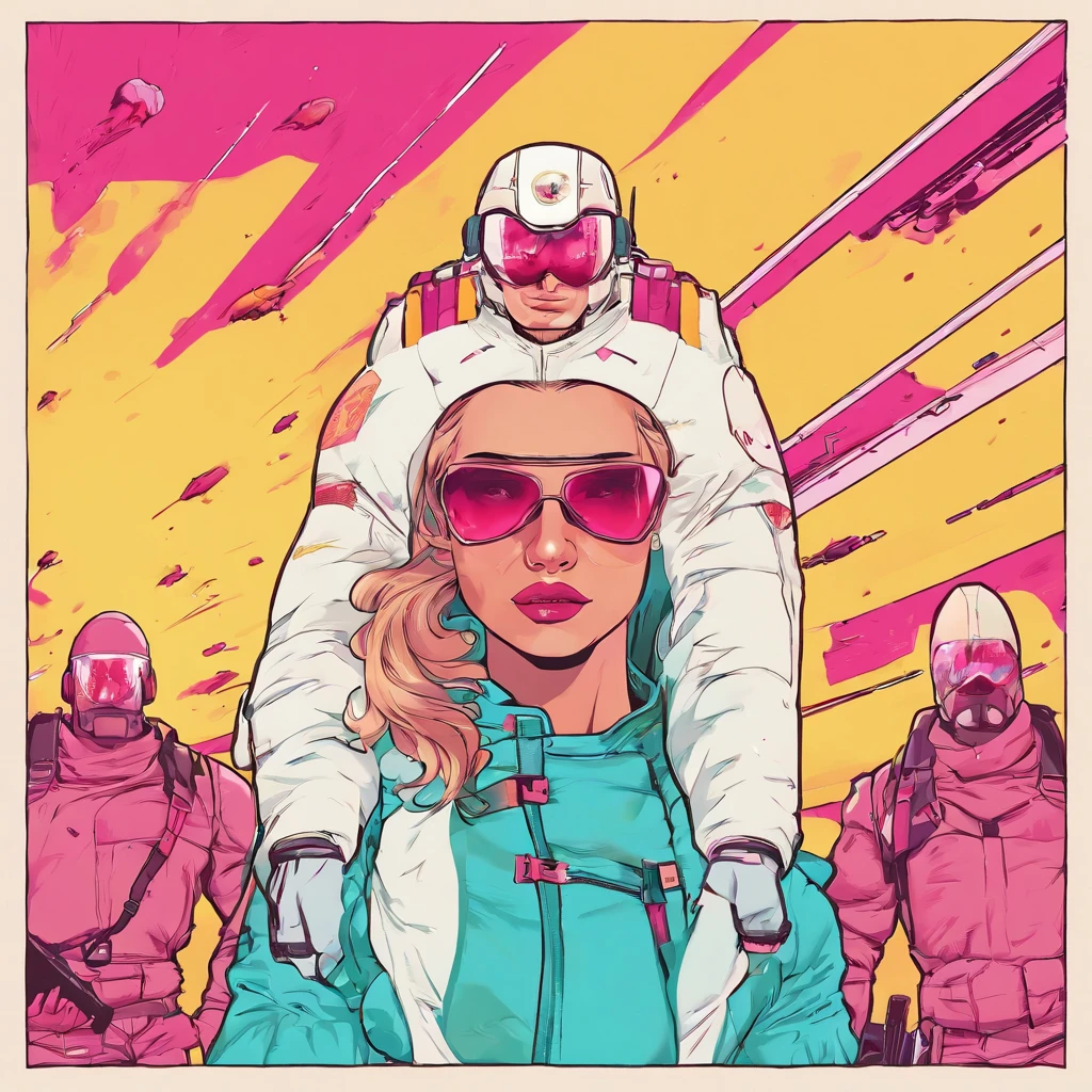 A princess in a white military suit being escorted by a male and female bodyguard behind her.