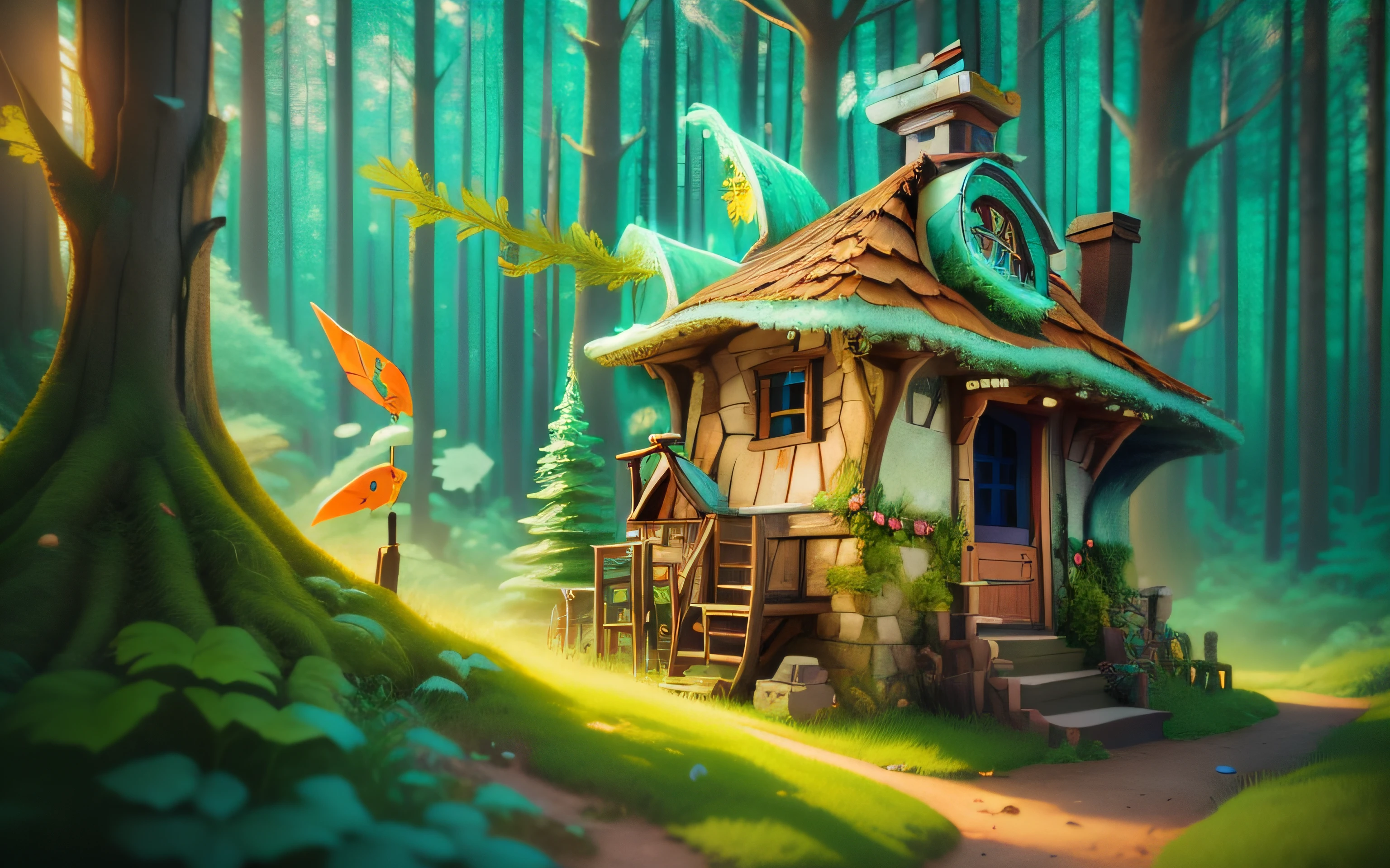 a cartoon image of a small house in the woods, childrens art in artstation, fantasy art behance, beautiful render of a fairytale, stylized 3d render, 3 d render stylized, cute 3 d render, fantasy matte painting,cute, cute detailed digital art, stylized as a 3d render, 3 d epic illustrations, adorable digital painting