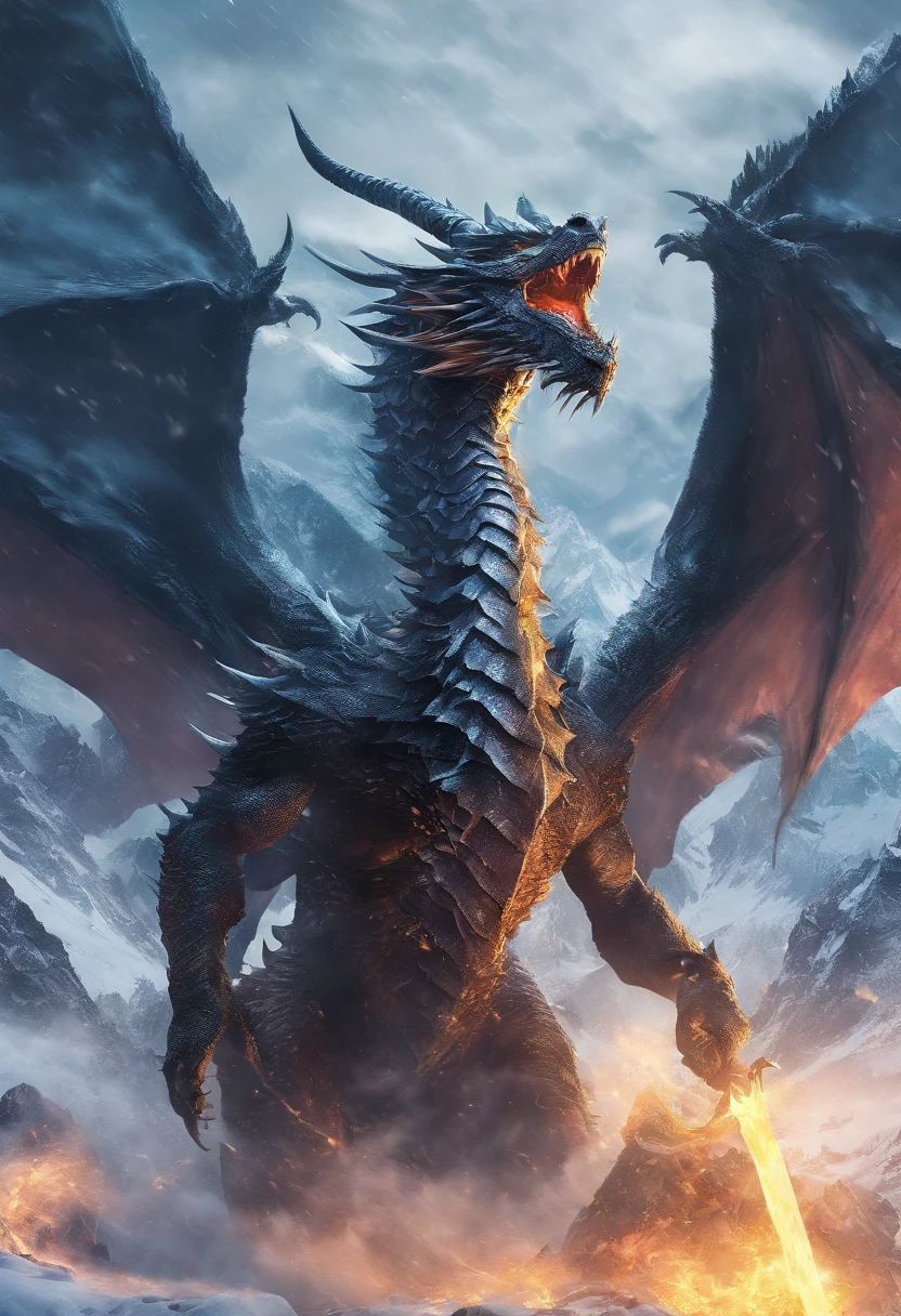 A snowy mountain, a dragon, a war
(best quality,4k,8k,highres,masterpiece:1.2),ultra-detailed,(realistic,photorealistic,photo-realistic:1.37),HDR,UHD,studio lighting,ultra-fine painting,sharp focus,physically-based rendering,extreme detail description,professional,vivid colors,bokeh,landscapes,horror
Tags:
snowy mountain, dragon, war, intense battle, flying dragon, snowy landscape, soldiers fighting, fierce confrontation, danger, epic scene, warriors, fear, powerful creature, ice and snow, smoke and fire, fighting for survival, freezing cold, majestic dragon, epic war scene, adrenaline rush, mystical dragon, icy breath, determined warriors, heroic battle, magical atmosphere, dramatic lighting, frozen battlefield, chaotic fight, sword fighting, brave heroes, conquer and protect, breathtaking visuals, dark and intense, immense power, battle cries, mythical world