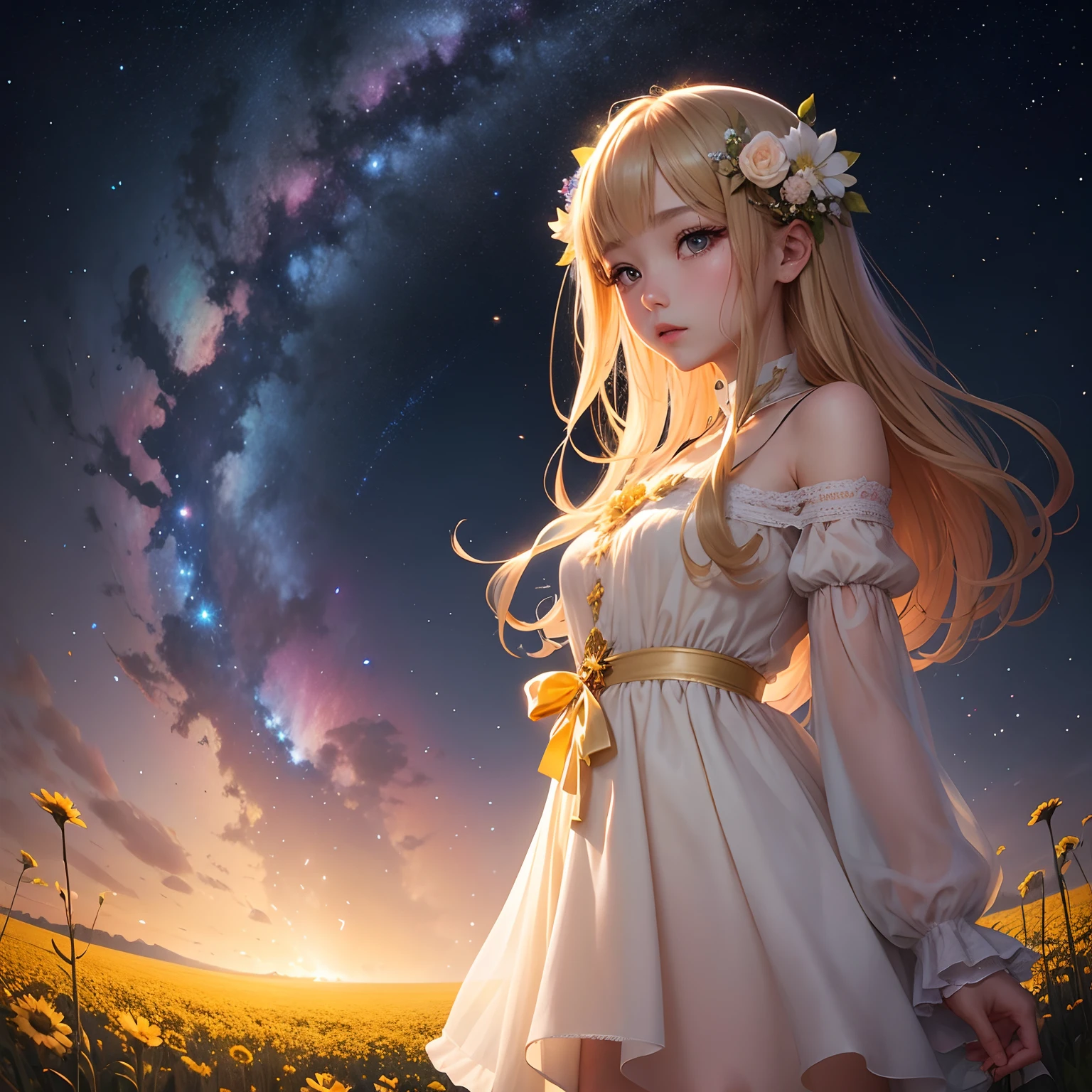 the golden ratio、a beauty girl、Ephemerality、flower field、starrysky