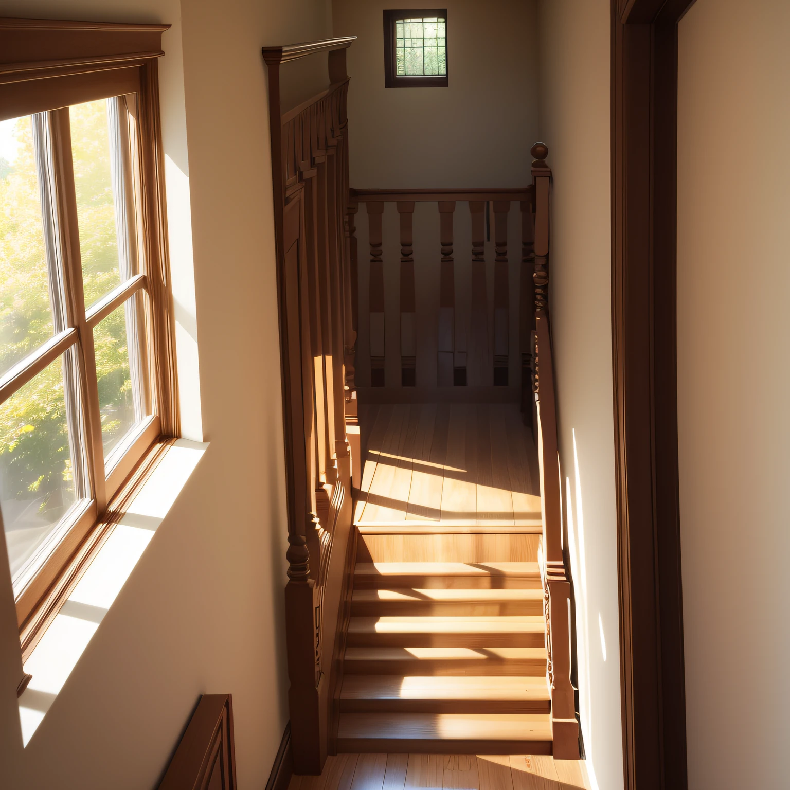 Step down between rooms with Newel Post and Stringers