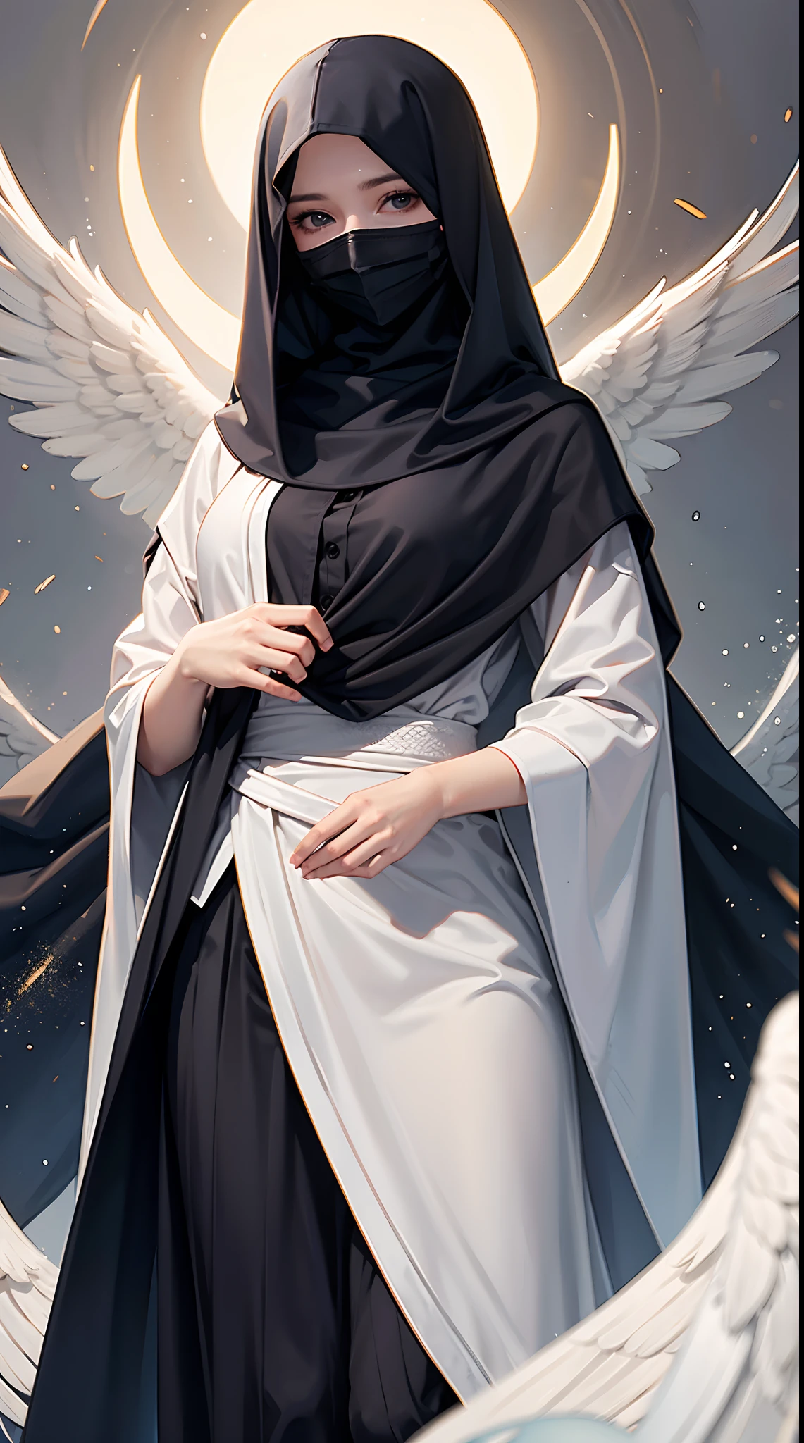 Angels no face, God-like face covering piece of cloth, no suits