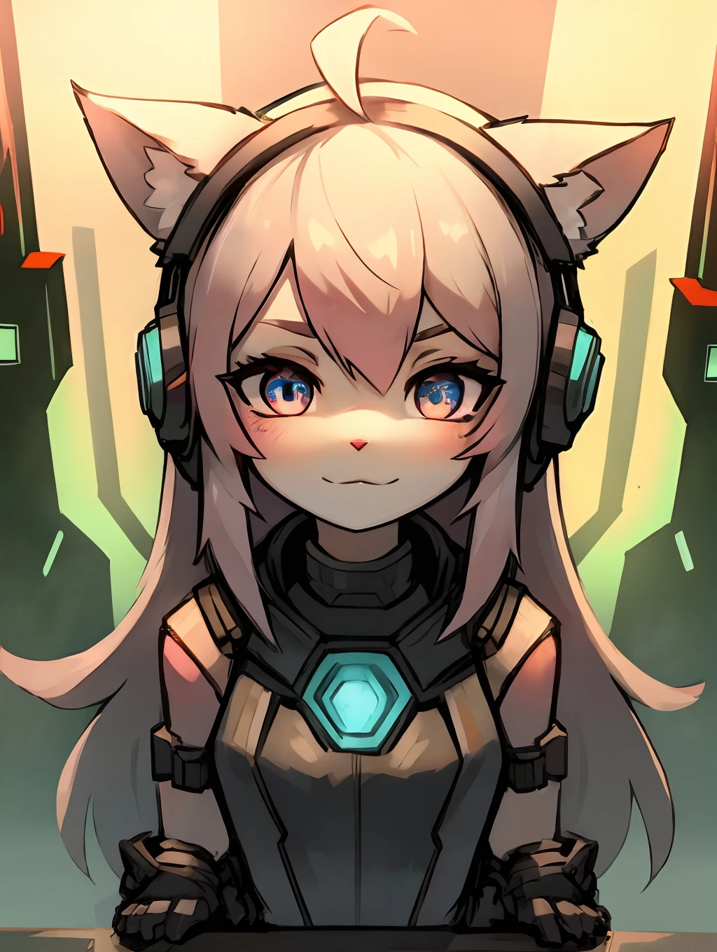 Cyberpunk girl with pink long hair,Q version,(ddlers,Ba adolable, cyberpunked, Cat Ear Headphones、Master masterpieces, hight resolution,8K,detailedbackground,hightquality,(((独奏))),looking at viewert,angle of view,From above,Dreams,Magical,baiyun,(Warm light source:1.2),Light steppe、Cyberpunk costumes、Cute Cyberpunk Girl