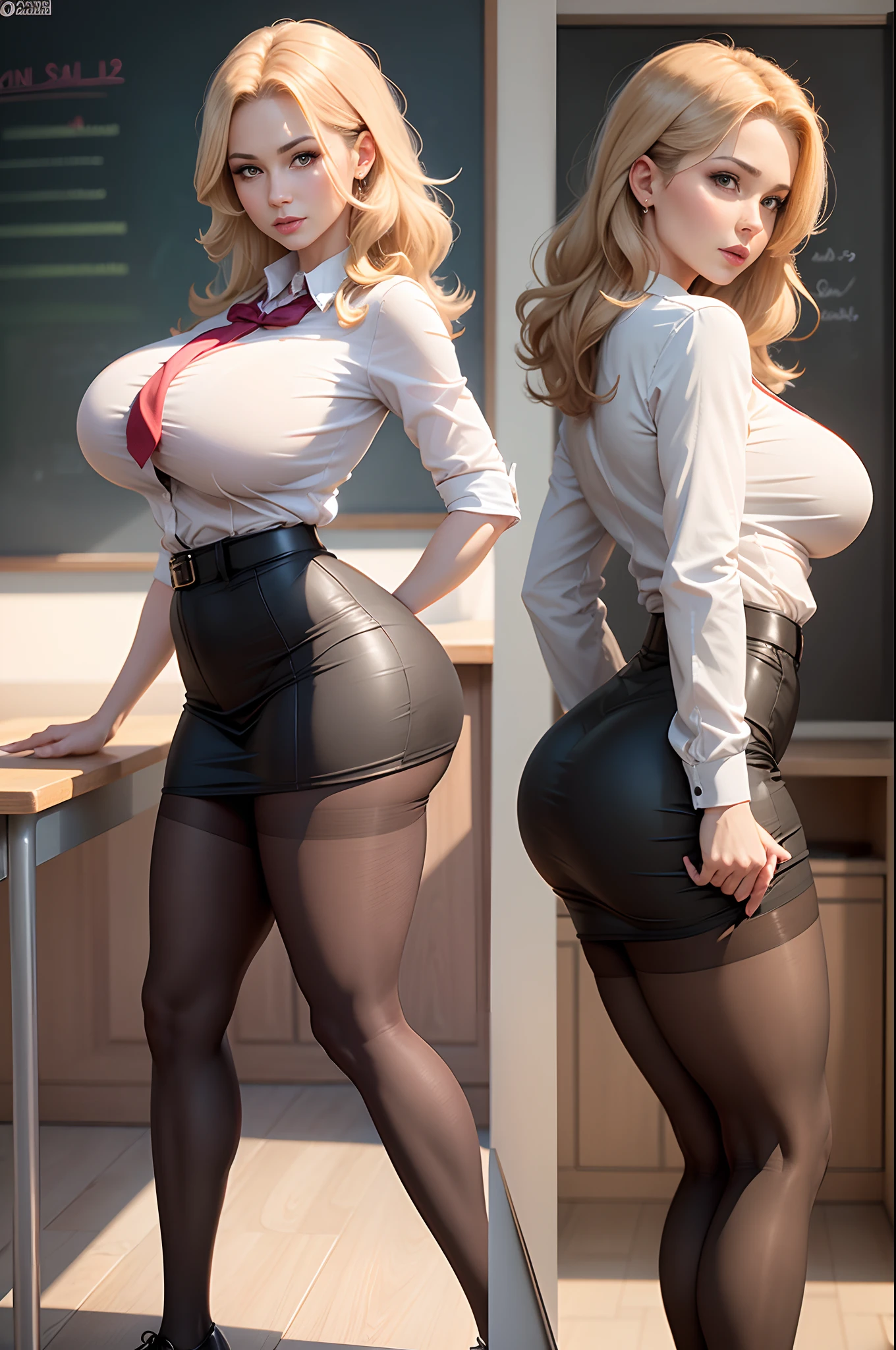/draw , 30+, milf, hot milf, teacher, at school, body, big breasts, big ass, 4k,Realistic,RTX,In a skirt,one girl, pantyhose, HD