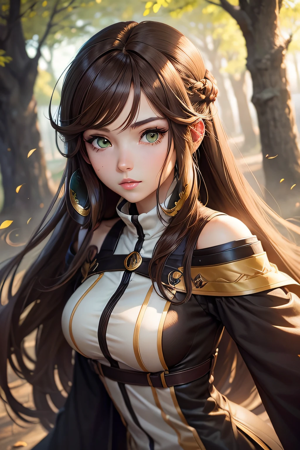 beautiful female anime avatar with green eyes long brown hair with highlights