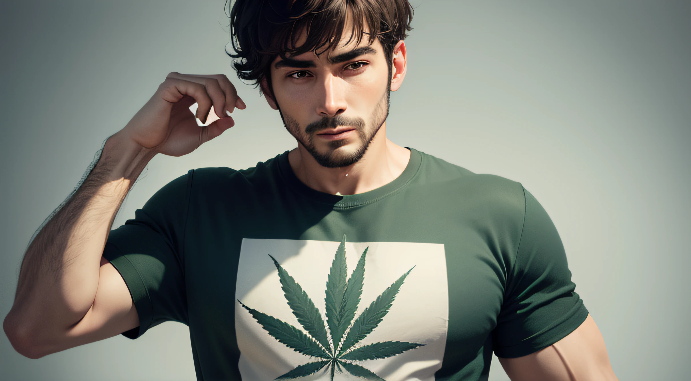 man with a cannabis t shirt