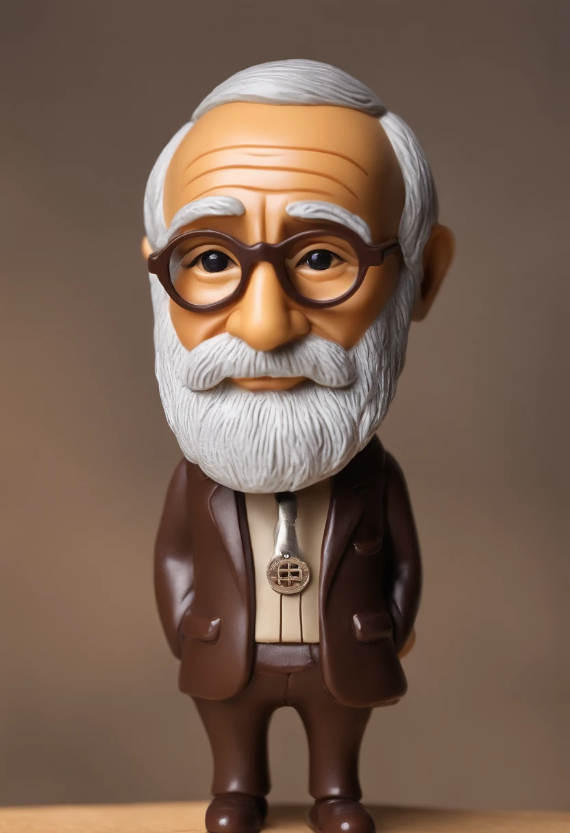 Generate an AI-generated image of a cute little figure inspired by Paulo Freire, the renowned Brazilian educator. The figure should be approximately 4 inches tall and have a friendly and approachable expression on its face, with a warm smile and kind eyes. The hair should be depicted as short, wavy strands in a deep brown color. The figure should be dressed in a cozy, casual outfit such as a tiny sweater or a shirt with rolled-up sleeves, showcasing Freire’s down-to-earth nature. To represent his Brazilian heritage, the figure could have a miniature Brazilian flag pin attached to the lapel or a small Brazil-themed accessory like a miniature soccer ball. It would be wonderful if the figure could be holding a small book or a chalkboard, symbolizing Freire’s dedication to education and critical thinking. The aim is to create an adorable representation that embodies Paulo Freire’s legacy as an influential educator. Please generate an image based on this description.