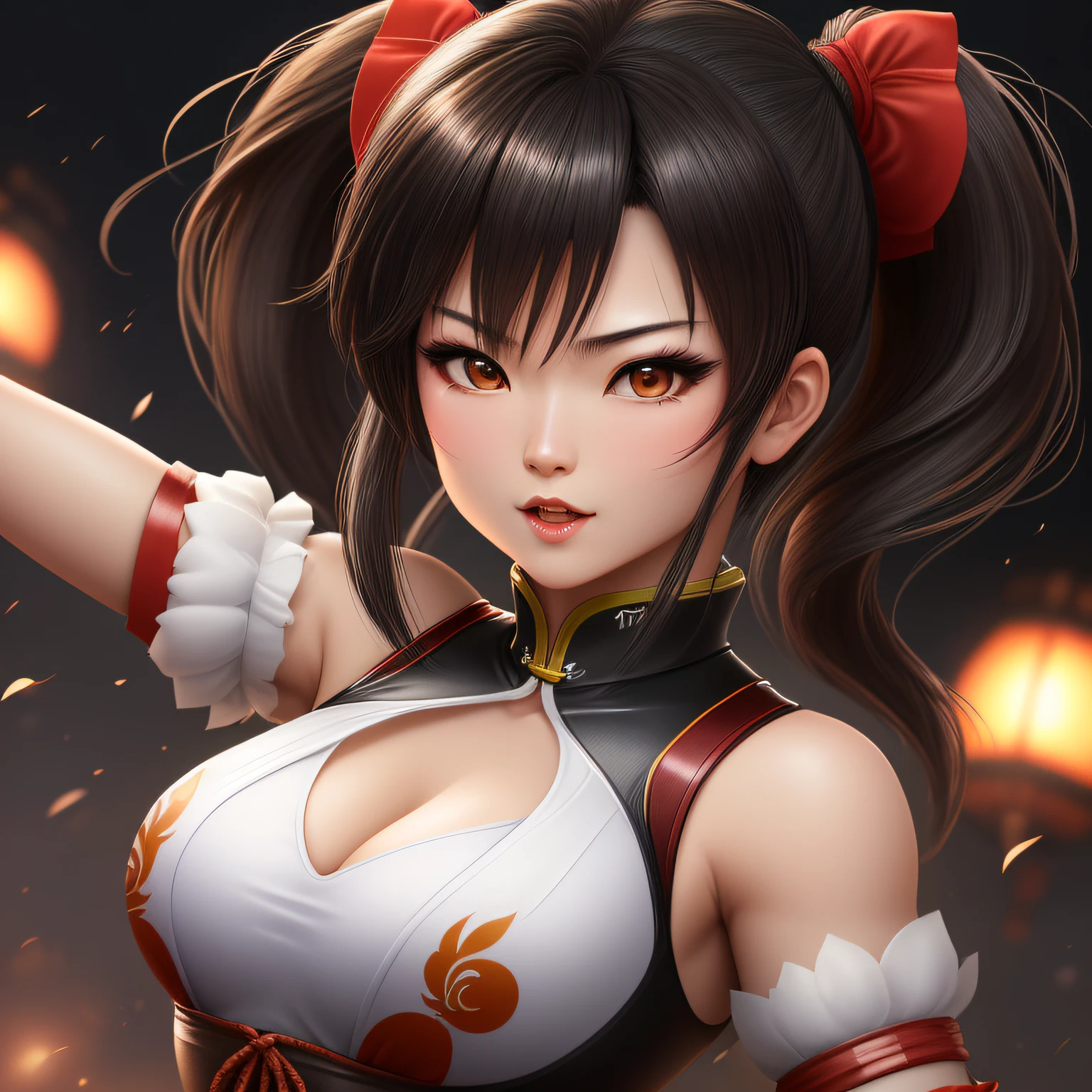 Ling xiayou tekken , uma garota japonesa , lutadora de artes marciais,  cabelo Preto , alta qualidade