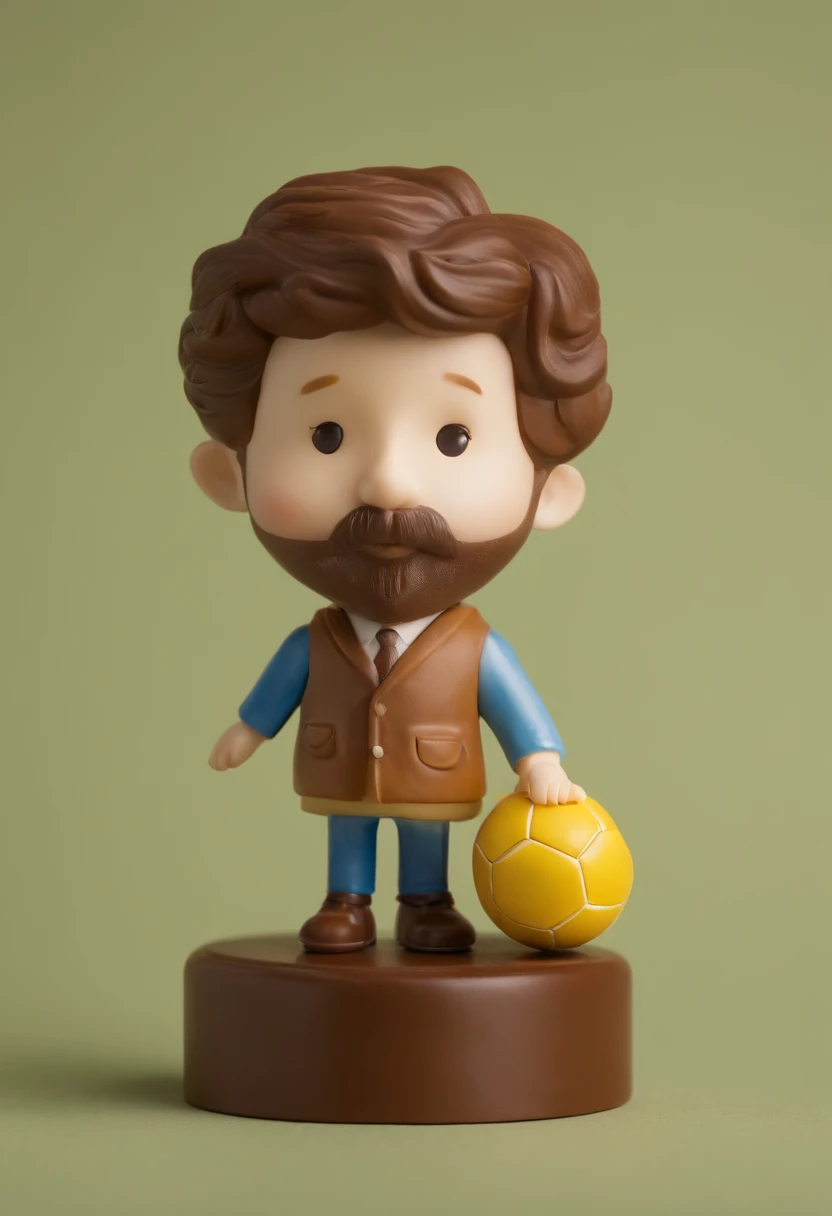 Generate an AI-generated image of a cute little figure inspired by Seymour Papert, the renowned educator. The figure should be approximately 4 inches tall and have a friendly, cute and approachable expression on its face, with a warm smile and kind eyes. The hair should be depicted as short, wavy strands in a deep brown color. The figure should be dressed in a cozy, casual outfit such as a tiny sweater or a shirt with rolled-up sleeves, showcasing Freire’s down-to-earth nature. To represent his Brazilian heritage, the figure could have a miniature Brazilian flag pin attached to the lapel or a small Brazil-themed accessory like a miniature soccer ball. It would be wonderful if the figure could be holding a small robot or a computer, symbolizing Papert's dedication to education and critical thinking. The aim is to create an adorable representation. I need a plain background to remove it after. Please generate an image based on this description.