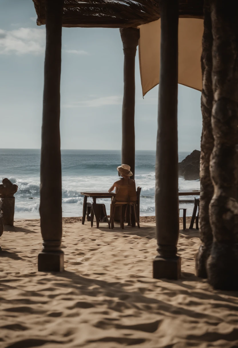 uma pousada na praia, realista, entrada da pousada, pousada bonita, pousada de madeira