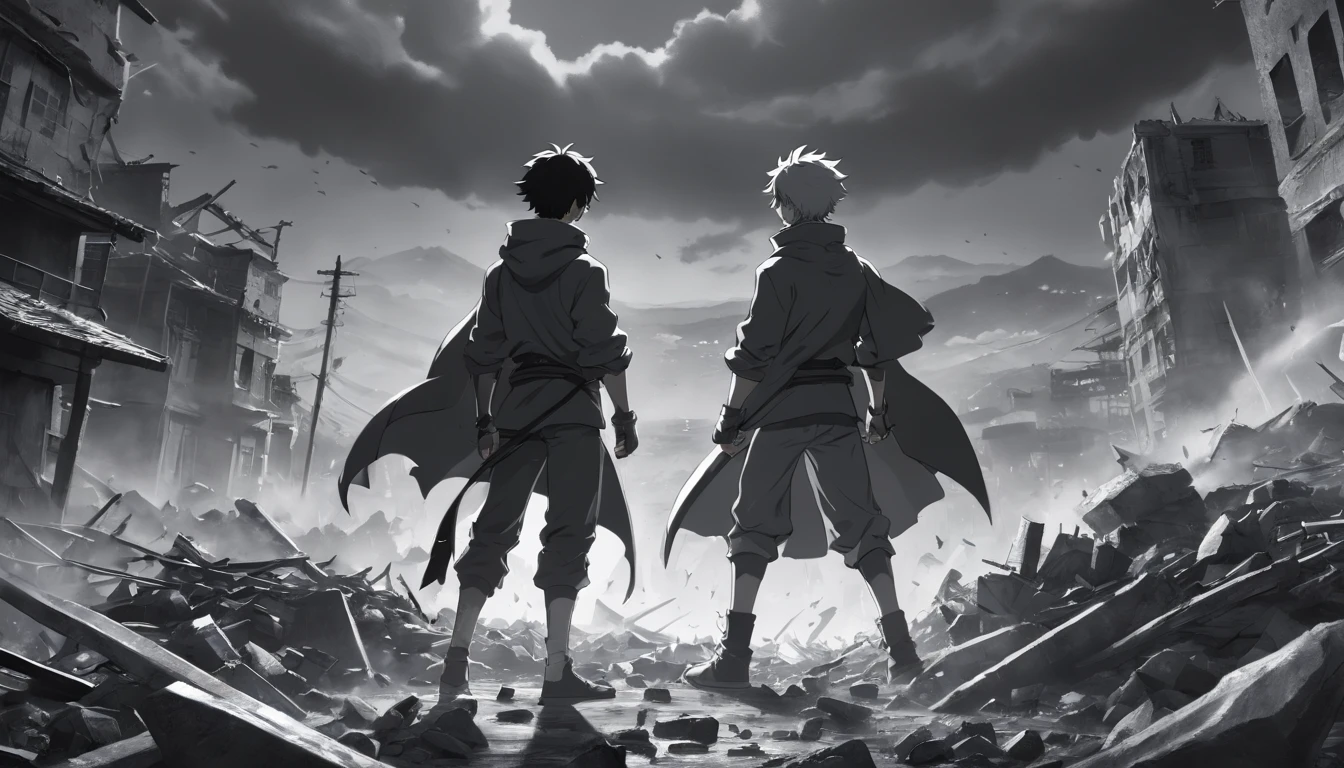 An 8K image of a stylish and eye-catching anime hero in a black and white filter, showing his actions to save the world, fighting villains and showing kindness. The image has perfect lighting and vibrant illustrations, with maximum quality and attention to detail of the hero's face and human features. The character is portrayed in a post-apocalyptic setting of destruction and terror, ensuring maximum realism and easy understanding of the character and his surroundings.
A visually stunning and highly detailed 8K image of a male anime hero, retratado em preto e branco com uma roupa distinta e atraente. The image captures the hero's sequential actions to save the world, fight villains and show kindness. The illustration displays creative, easy-to-understand representations of the character's face and human traits, in a realistic and apocalyptic scenario of destruction and terror.
A high-quality black and white image with 8K resolution, showing a charismatic and stylish male anime hero. The image captures the hero's sequential acts to save the world, waging epic battles against villains and demonstrating kindness. Illustrations prioritize creativity and clarity, allowing easy understanding of the character and his surroundings. The hero is depicted in an eye-catching outfit, Set in a post-apocalyptic landscape of destruction and terror, with maximum realism and detail.