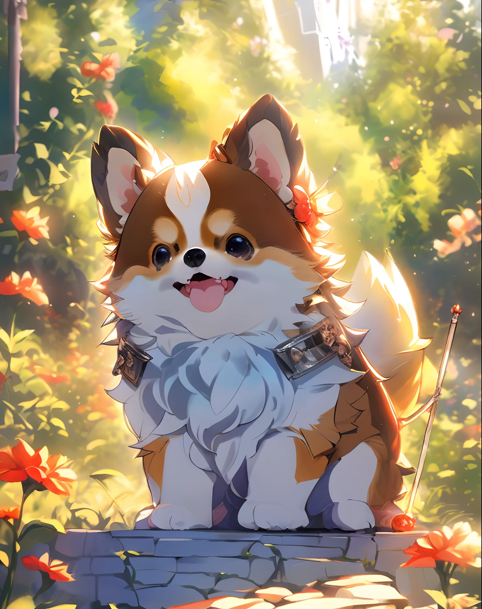 1 pomeranian puppy, cute, outdoors, god rays,  kawaii, slice of life, studio ghibli, (masterpiece:1.2), (best quality:1.2), Amazing, highly detailed, beautiful, finely detail, Depth of field, extremely detailed CG unity 8k wallpaper,