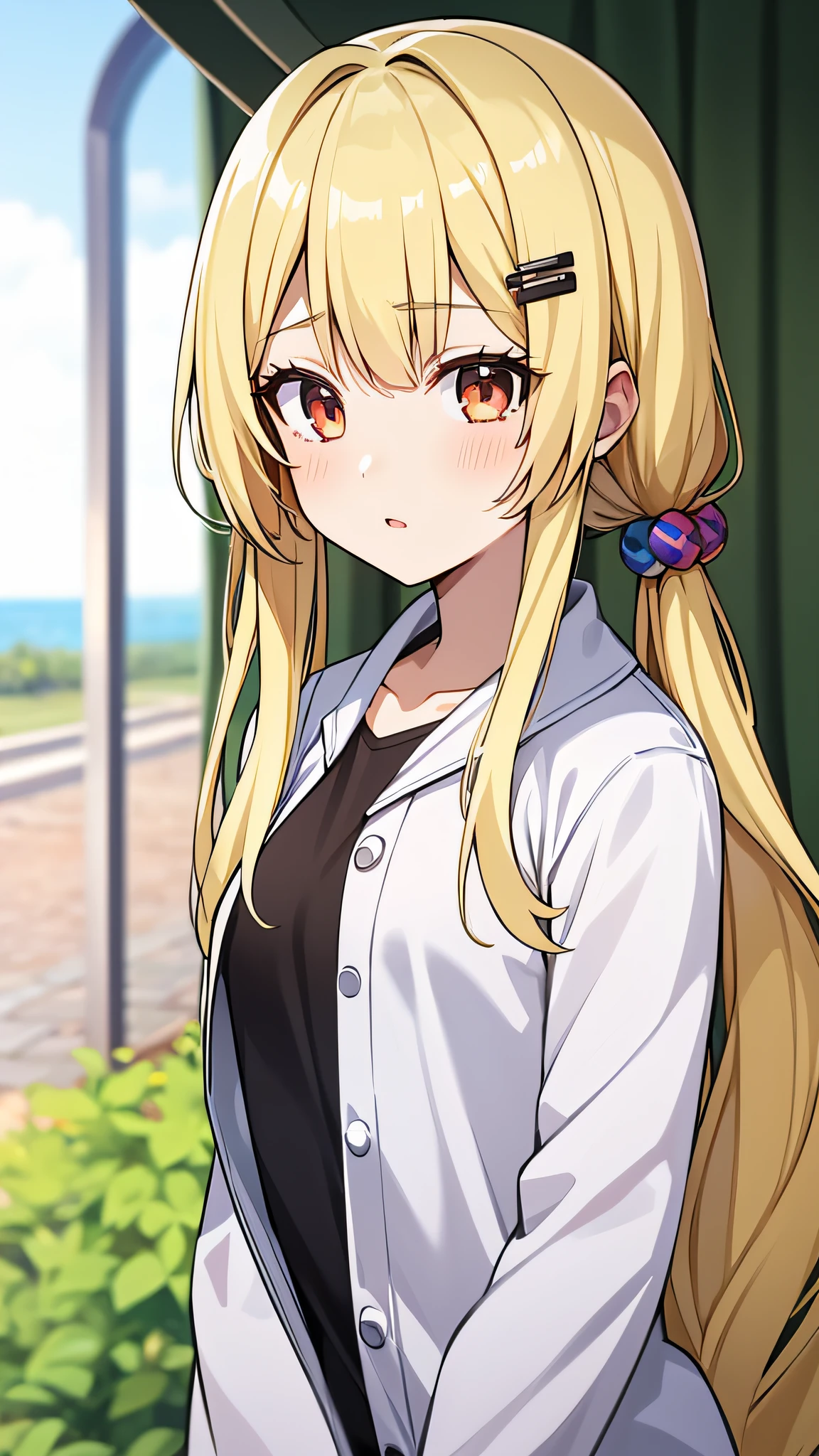 1 Girl, blonde long hair, twin tail, hair ornament,