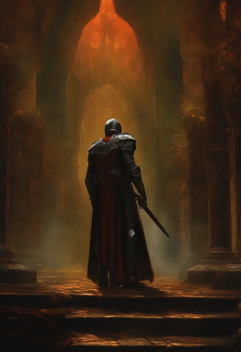dark fantasy, oil painting style, 1980's dvd, knight, ray tracing effects, cyberpunk, berserk