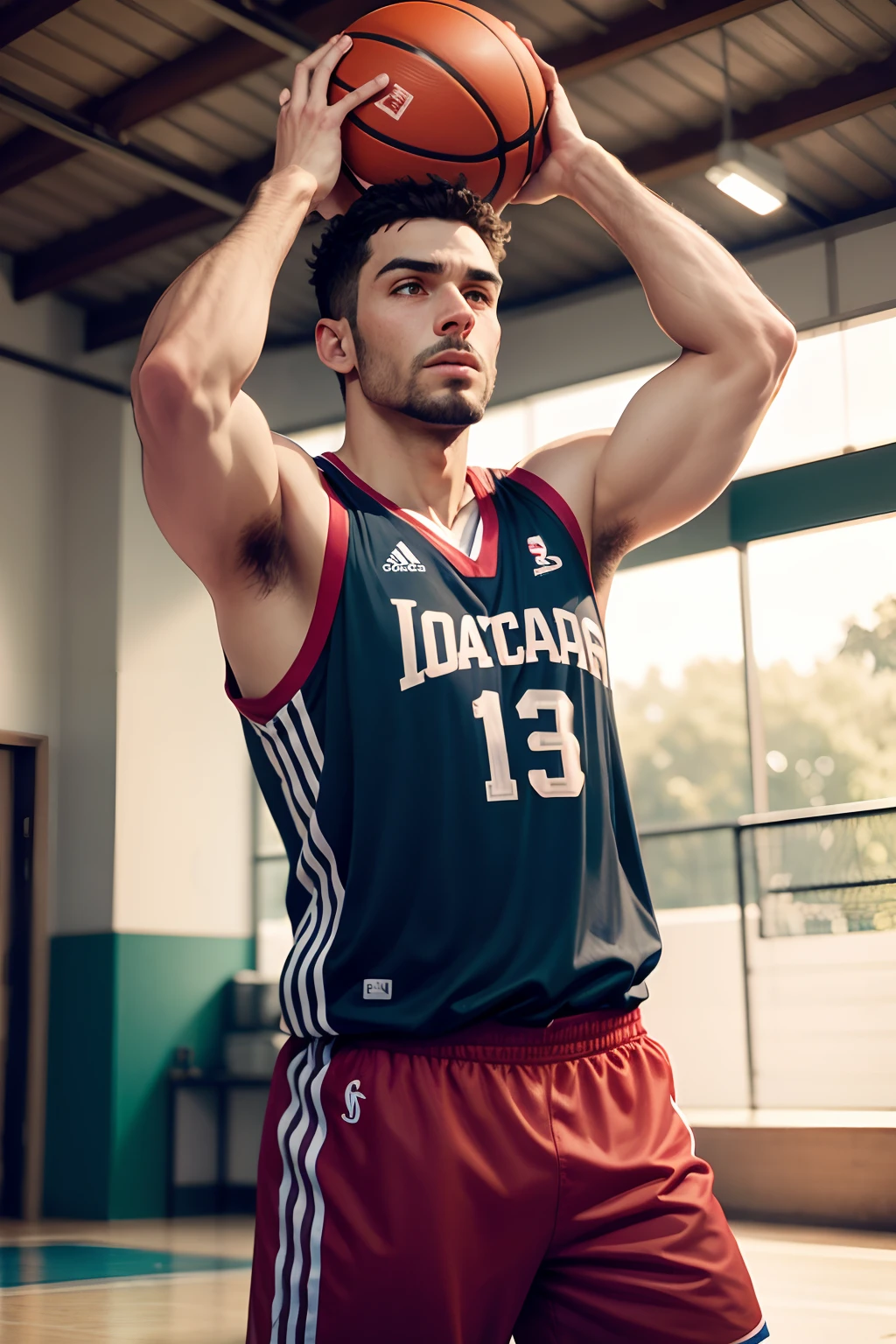 jogador de basquete arremessando bolas na cesta, de costas