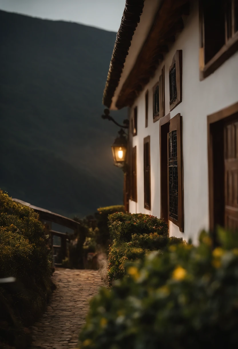 uma pousada na montanha, realista, entrada da pousada, pousada bonita, pousada de madeira, quarto da pousada, frio, altitude