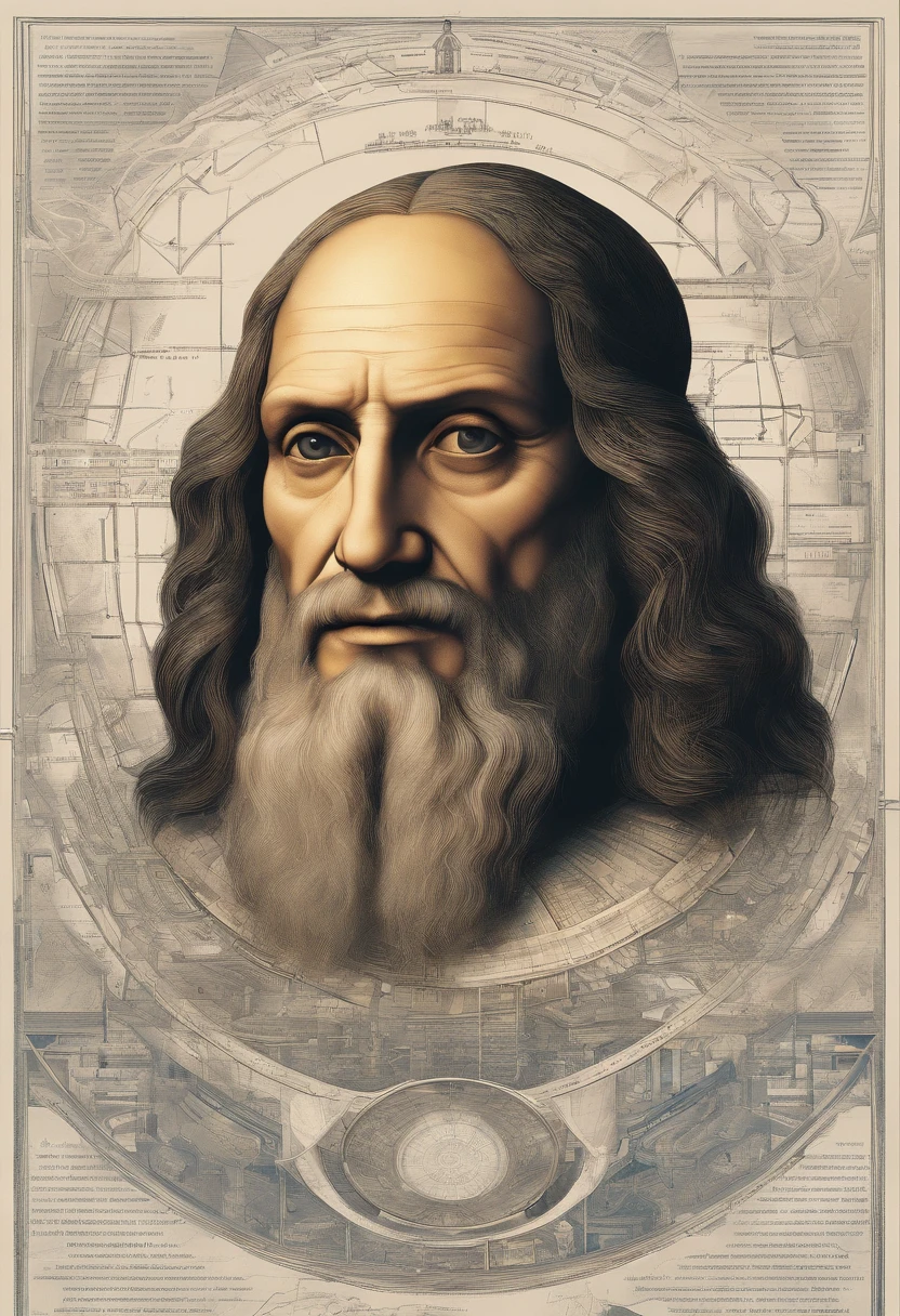 ultra-detailed digital art. AI male Leonardo Da Vinci. AI machine. Revolutionary moment. AI comes to life. 8k resolution. Hyper-realistic textures. anatomie parfaite. Cinematic heights. Elements of Science Fiction. Allure futuriste. Des couleurs vives et vives. Aura of innovation and discovery. Interaction captivante. Impressive photorealistic representation. A futuristic vision of scientist Leonardo da Vinci.
