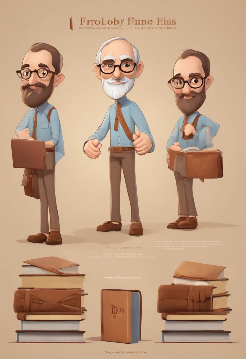 Please generate a cute 3D character inspired by an old teacher, with big grey beard and unorganized hair, glasses, inspired in Seymour Papert, educator and position it in close proximity to an anime-style avatar. The 3D character should embody the following characteristics: The 3D character should have a friendly and approachable facial expression, featuring a warm smile, round expressive eyes conveying wisdom and kindness, and glasses perched on the nose, similar to Paulo Freire's. The character should have light skin with rosy cheeks. Dress the 3D character in casual, comfortable clothing with vibrant and cheerful colors, such as a button-up shirt or a casual blazer in inviting shades like blue or green. Add a brown belt around the character's waist. Accessories for the 3D character include comfortable shoes like loafers or sneakers, and they should hold a book under their arm to symbolize Papert's dedication to education. The book should have a colorful cover. Place both the 3D character and the anime-style avatar in an educational setting, like a colorful classroom or library, to highlight Paulo Freire's contributions to education. Ensure the background creates a friendly and inviting atmosphere. Style the 3D character with smooth and appealing contours in a 3D cartoon-like appearance. Utilize soft and warm lighting to enhance their overall cuteness and friendliness. Please generate the characters in a high-resolution format suitable for digital and print use.