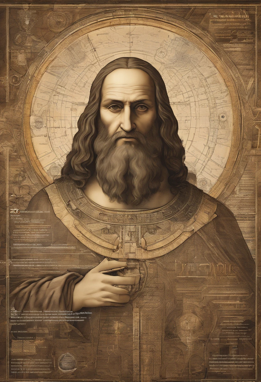 ultra-detailed digital art. AI male Leonardo Da Vinci. AI machine. Revolutionary moment. AI comes to life. 8k resolution. Hyper-realistic textures. anatomie parfaite. Cinematic heights. Elements of Science Fiction. Allure futuriste. Des couleurs vives et vives. Aura of innovation and discovery. Interaction captivante. Impressive photorealistic representation. A futuristic vision of scientist Leonardo da Vinci.