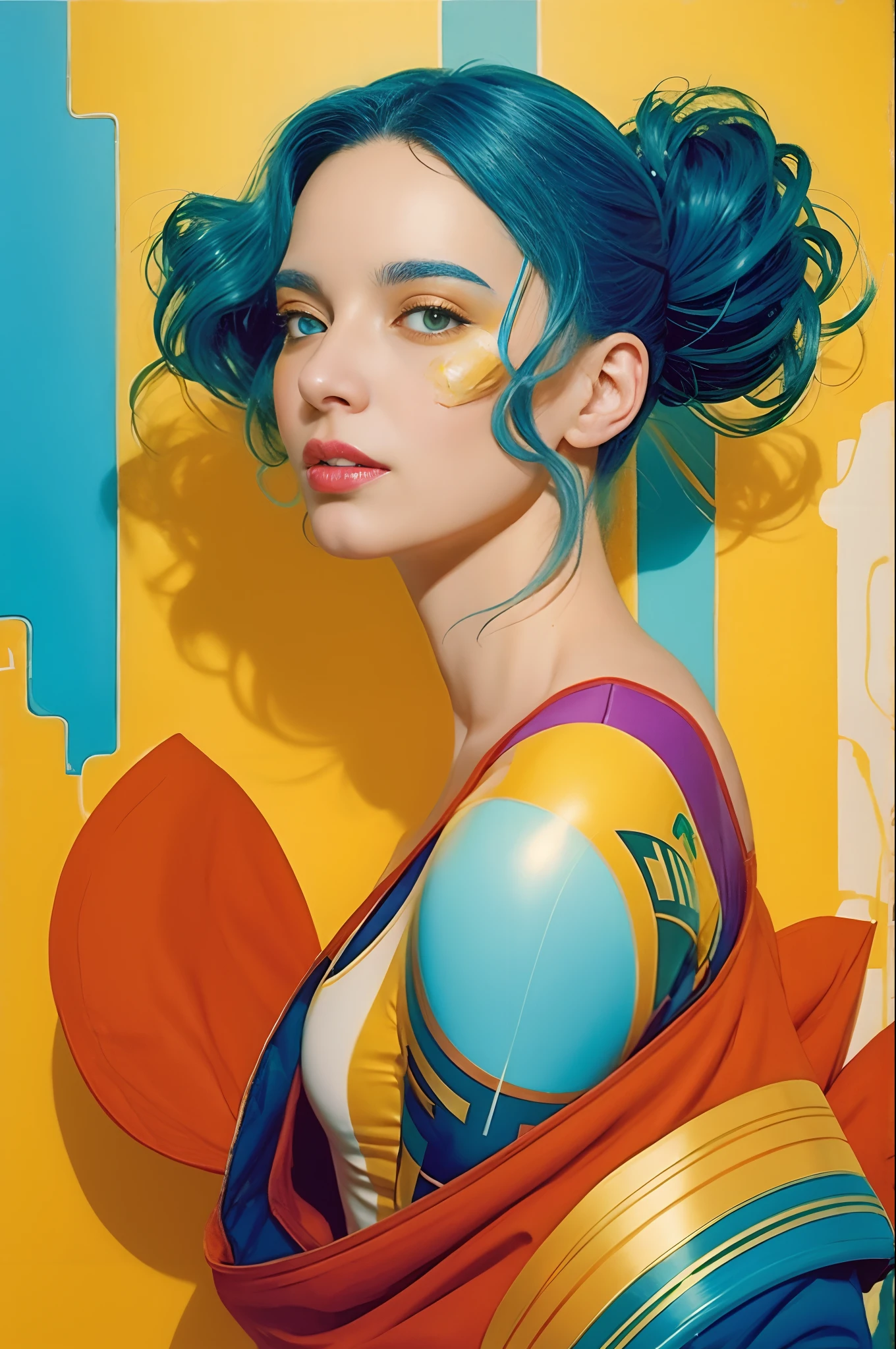 in the style of cyberpunk futurism, african influence, etam cru, light blue and gold, michael creese, steelpunk, michael hussar, white background