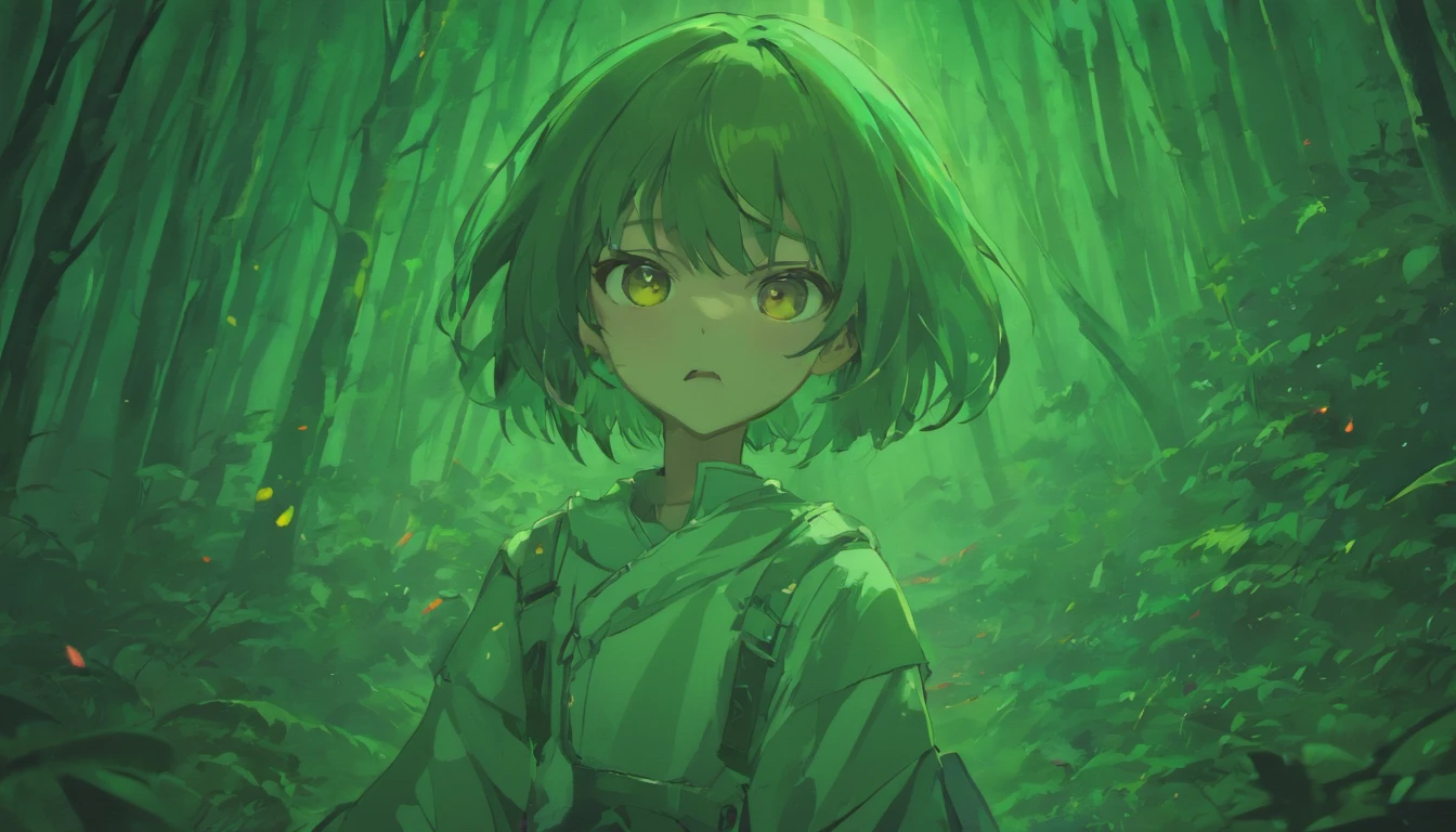 High-quality detail drawings(A ager with a knife dressed in white)Expression angry forest night horror