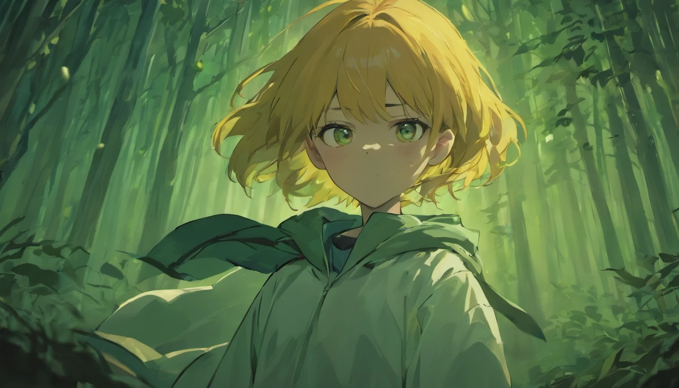 High-quality detail drawings(A teenager with a knife dressed in white)Expression angry forest night horror