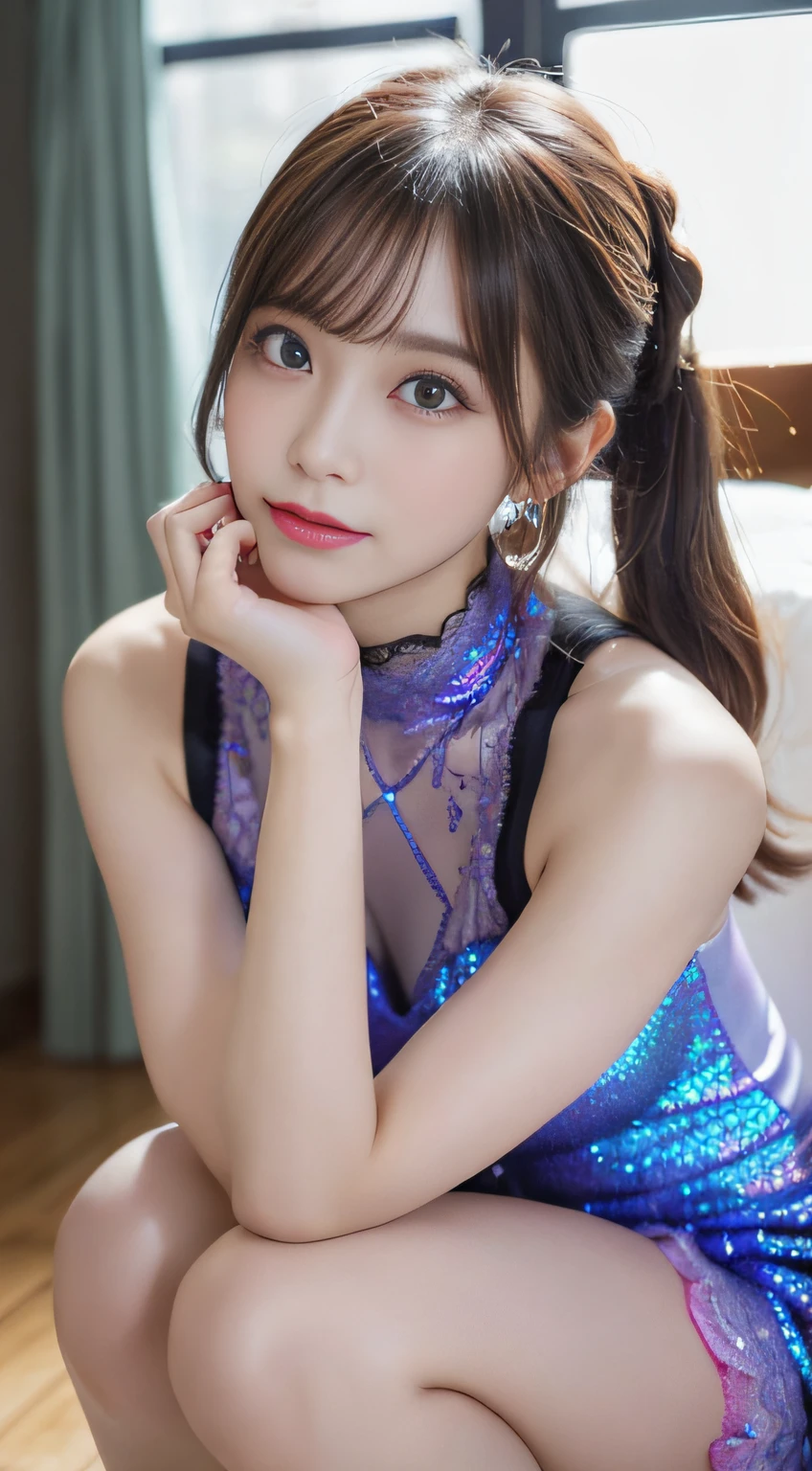 Masseter muscle area、highest quality、Nipples、High Resolution、16 years old、whole body、2 girls、Idol Costumes、stage、Wrist cuff、inner hair color、Multi-colored hair、Laughter、from the front、Laughter、Japanese、cute、short hair ed