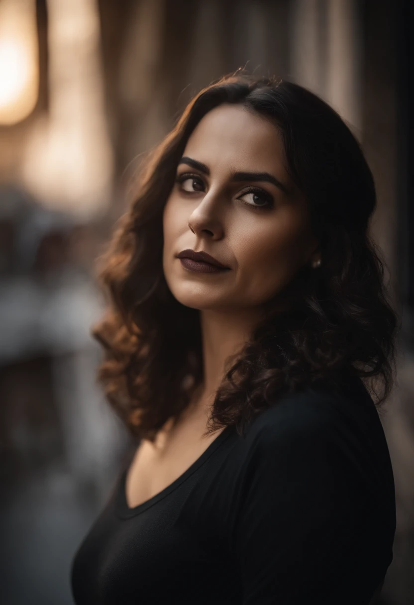 mulher gotica real de camiseta lisa preta , bonita, realistica