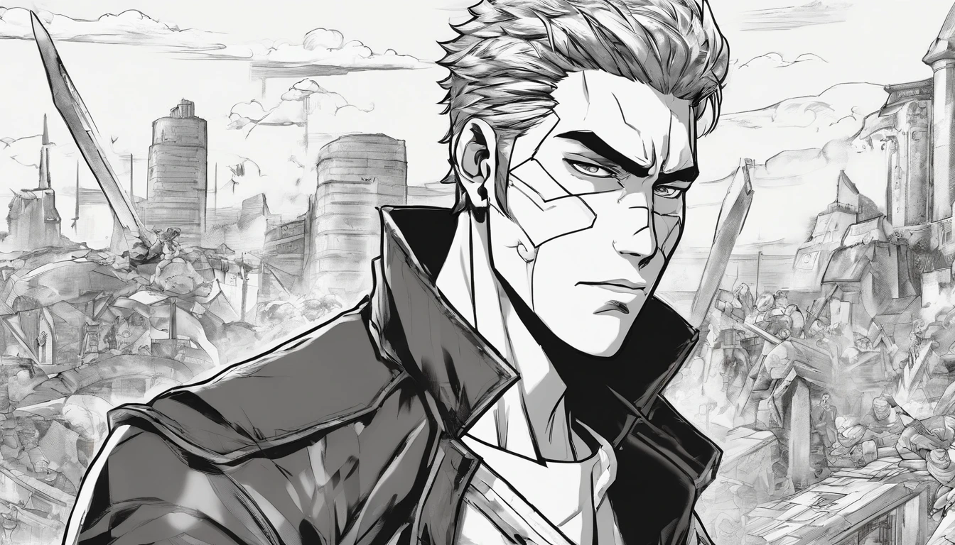 An 8K image of a stylish and eye-catching anime hero in a black and white filter, showing his actions to save the world, fighting villains and showing kindness. The image has perfect lighting and vibrant illustrations, with maximum quality and attention to detail of the hero's face and human features. The character is portrayed in a post-apocalyptic setting of destruction and terror, ensuring maximum realism and easy understanding of the character and his surroundings.
A visually stunning and highly detailed 8K image of a male anime hero, retratado em preto e branco com uma roupa distinta e atraente. The image captures the hero's sequential actions to save the world, fight villains and show kindness. The illustration displays creative, easy-to-understand representations of the character's face and human traits, in a realistic and apocalyptic scenario of destruction and terror.
A high-quality black and white image with 8K resolution, showing a charismatic and stylish male anime hero. The image captures the hero's sequential acts to save the world, waging epic battles against villains and demonstrating kindness. Illustrations prioritize creativity and clarity, allowing easy understanding of the character and his surroundings. The hero is depicted in an eye-catching outfit, Set in a post-apocalyptic landscape of destruction and terror, with maximum realism and detail.
(2) Prompt revisado:
Create an 8K black and white image of a male anime hero that embodies style and charisma. The image should show the hero's sequential actions to save the world, fight villains and show kindness. Must feature vibrant illustrations with perfect lighting and maximum quality. The character's face and human features should be highly detailed and easily recognizable. The hero should be portrayed with a captivating and attractive outfit. The surroundings should represent a post-apocalyptic end-of-the-world scene