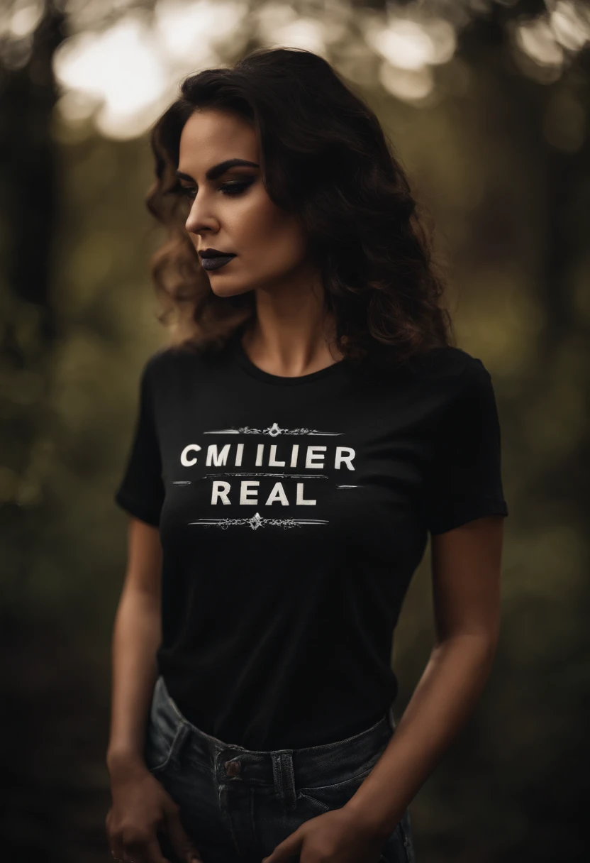 mulher gotica real de camiseta lisa preta , Bonito, Realista