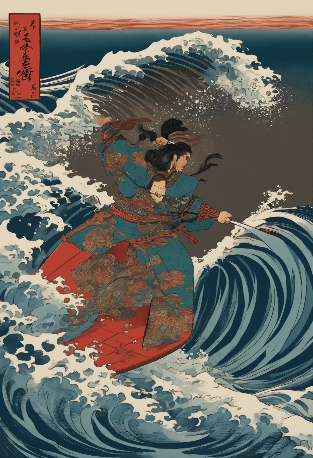 ukiyoe.samurai.wave.surfing.syaraku