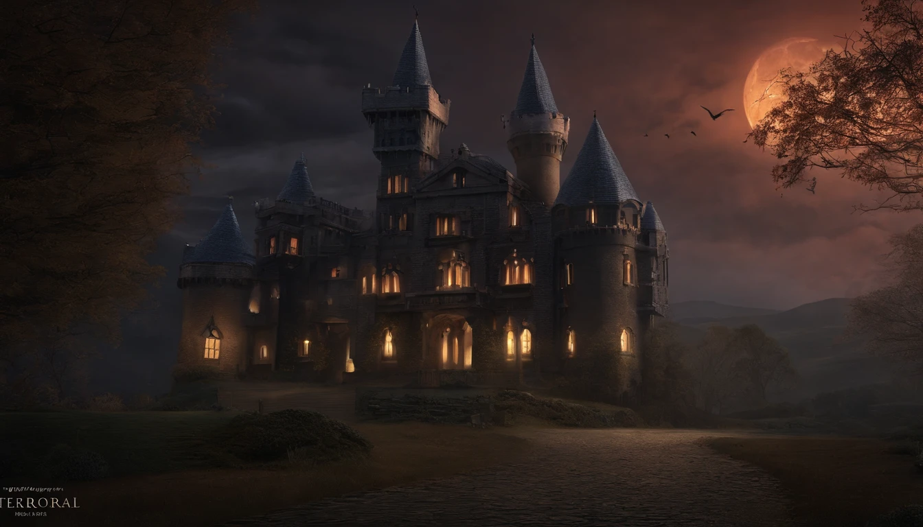 Fine matte paint，Skeleton Dark Angel, Haunted castle with large wings, Fill the drawing table with a knife，terroral，uncanny，horrid，secret terror，tentaculata，grape trees，The eye，uncanny valley effect teeth，all  fours，Critters，Blood Moon，4K，high qulity