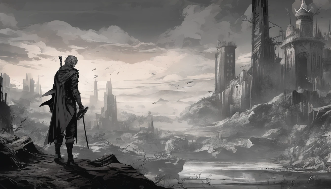 An 8K image of a stylish and eye-catching anime hero in a black and white filter, showing his actions to save the world, fighting villains and showing kindness. The image has perfect lighting and vibrant illustrations, with maximum quality and attention to detail of the hero's face and human features. The character is portrayed in a post-apocalyptic setting of destruction and terror, ensuring maximum realism and easy understanding of the character and his surroundings.
A visually stunning and highly detailed 8K image of a male anime hero, retratado em preto e branco com uma roupa distinta e atraente. The image captures the hero's sequential actions to save the world, fight villains and show kindness. The illustration displays creative, easy-to-understand representations of the character's face and human traits, in a realistic and apocalyptic scenario of destruction and terror.
A high-quality black and white image with 8K resolution, showing a charismatic and stylish male anime hero. The image captures the hero's sequential acts to save the world, waging epic battles against villains and demonstrating kindness. Illustrations prioritize creativity and clarity, allowing easy understanding of the character and his surroundings. The hero is depicted in an eye-catching outfit, Set in a post-apocalyptic landscape of destruction and terror, with maximum realism and detail.
(2) Prompt revisado:
Create an 8K black and white image of a male anime hero that embodies style and charisma. The image should show the hero's sequential actions to save the world, fight villains and show kindness. Must feature vibrant illustrations with perfect lighting and maximum quality. The character's face and human features should be highly detailed and easily recognizable. The hero should be portrayed with a captivating and attractive outfit. The surroundings should represent a final post-apocalyptic scene