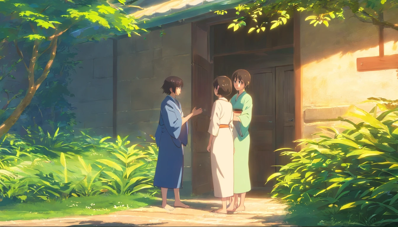 Ruth is a woman and biblical character, Ruth is talking to another older woman, They are people of Israel, They're wearing their old robes., The older woman is sad, Ruth is helping the older woman, They're in a sunny place, are in a spacious place, they are in a place with little vegetation, lighting dramatic, The image is rendered in the highest quality, maximum detail, Maximum lighting quality, maximum detail, imagem realista , Maximum realism, Texture and overall composition, imagem 8k, imagem 16k