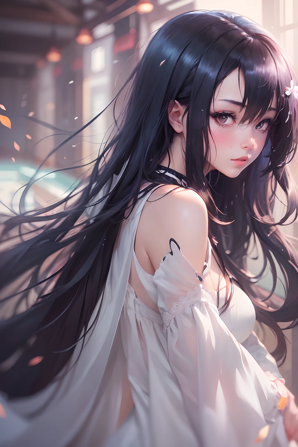 Ten anime girls with long black hair and long white dresses, ,seductive anime girls, Guweiz in Pixiv ArtStation, attractive anime girls, at pixiv, Detailed digital anime art, Guweiz on ArtStation Pixiv, Smooth anime CG art, Guviz, Best anime 4k konachan wallpaper, (Anime girl)