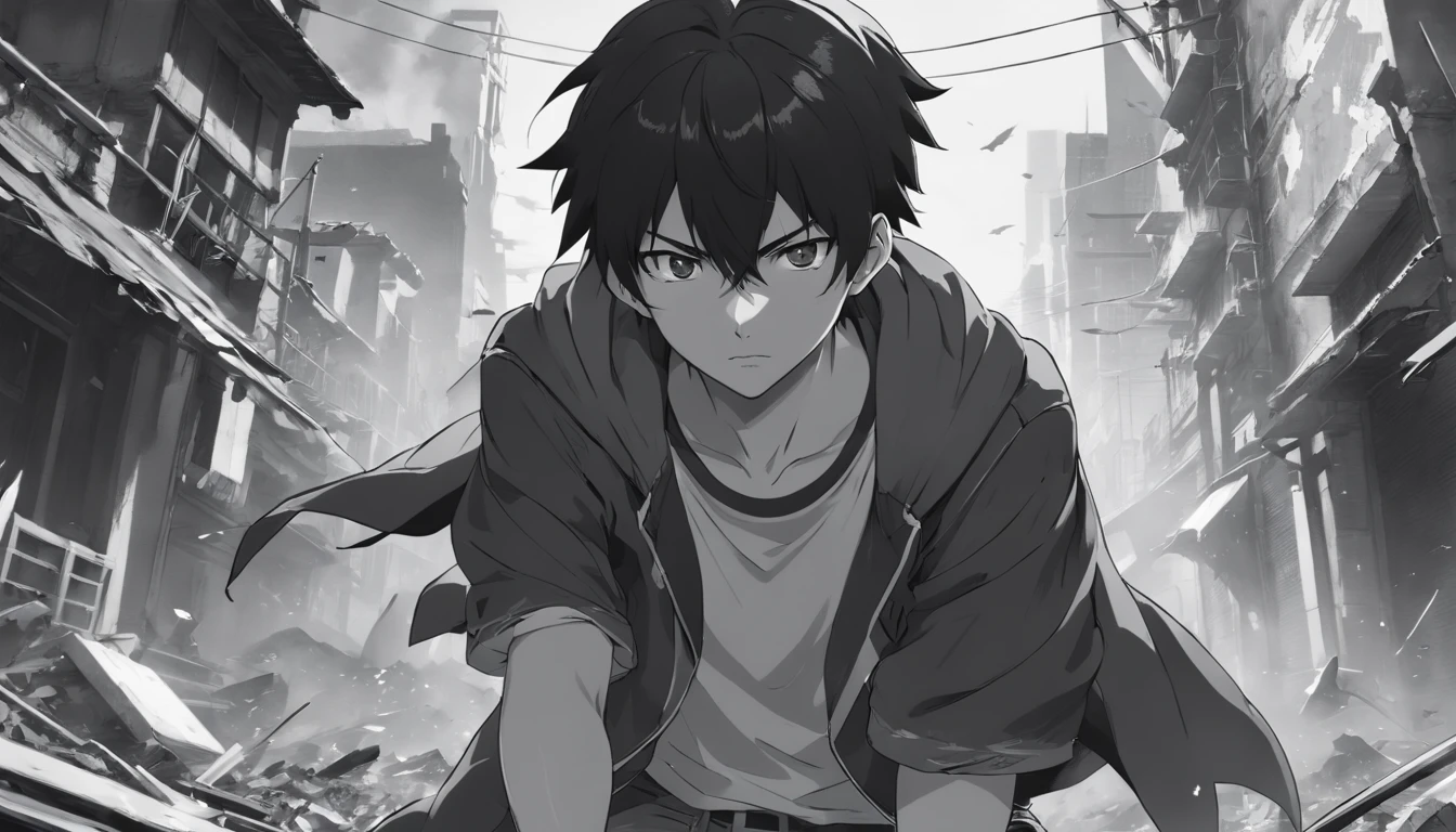 An 8K image of a stylish and eye-catching anime hero in a black and white filter, showing his actions to save the world, fighting villains and showing kindness. The image has perfect lighting and vibrant illustrations, with maximum quality and attention to detail of the hero's face and human features. The character is portrayed in a post-apocalyptic setting of destruction and terror, ensuring maximum realism and easy understanding of the character and his surroundings.
A visually stunning and highly detailed 8K image of a male anime hero, retratado em preto e branco com uma roupa distinta e atraente. The image captures the hero's sequential actions to save the world, fight villains and show kindness. The illustration displays creative, easy-to-understand representations of the character's face and human traits, in a realistic and apocalyptic scenario of destruction and terror.
A high-quality black and white image with 8K resolution, showing a charismatic and stylish male anime hero. The image captures the hero's sequential acts to save the world, waging epic battles against villains and demonstrating kindness. Illustrations prioritize creativity and clarity, allowing easy understanding of the character and his surroundings. The hero is depicted in an eye-catching outfit, Set in a post-apocalyptic landscape of destruction and terror, with maximum realism and detail.
(2) Prompt revisado:
Create an 8K black and white image of a male anime hero that embodies style and charisma. The image should show the hero's sequential actions to save the world, fight villains and show kindness. Must feature vibrant illustrations with perfect lighting and maximum quality. The character's face and human features should be highly detailed and easily recognizable. The hero should be portrayed with a captivating and attractive outfit. The surroundings should represent a post-apocalyptic scene of destructiveness