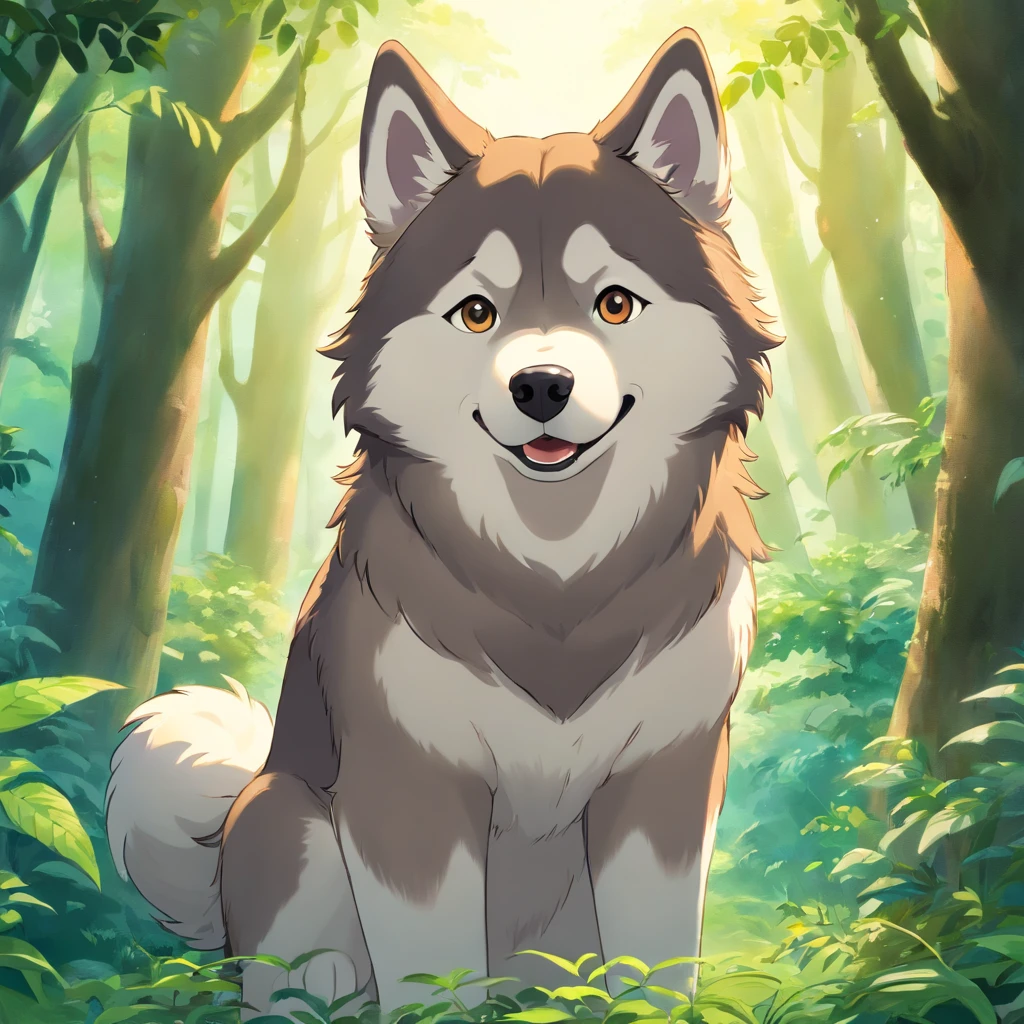 A malamute looking into the camera with a look of surprise and confusion, Looking with his head turned sideways, num lindo jardim