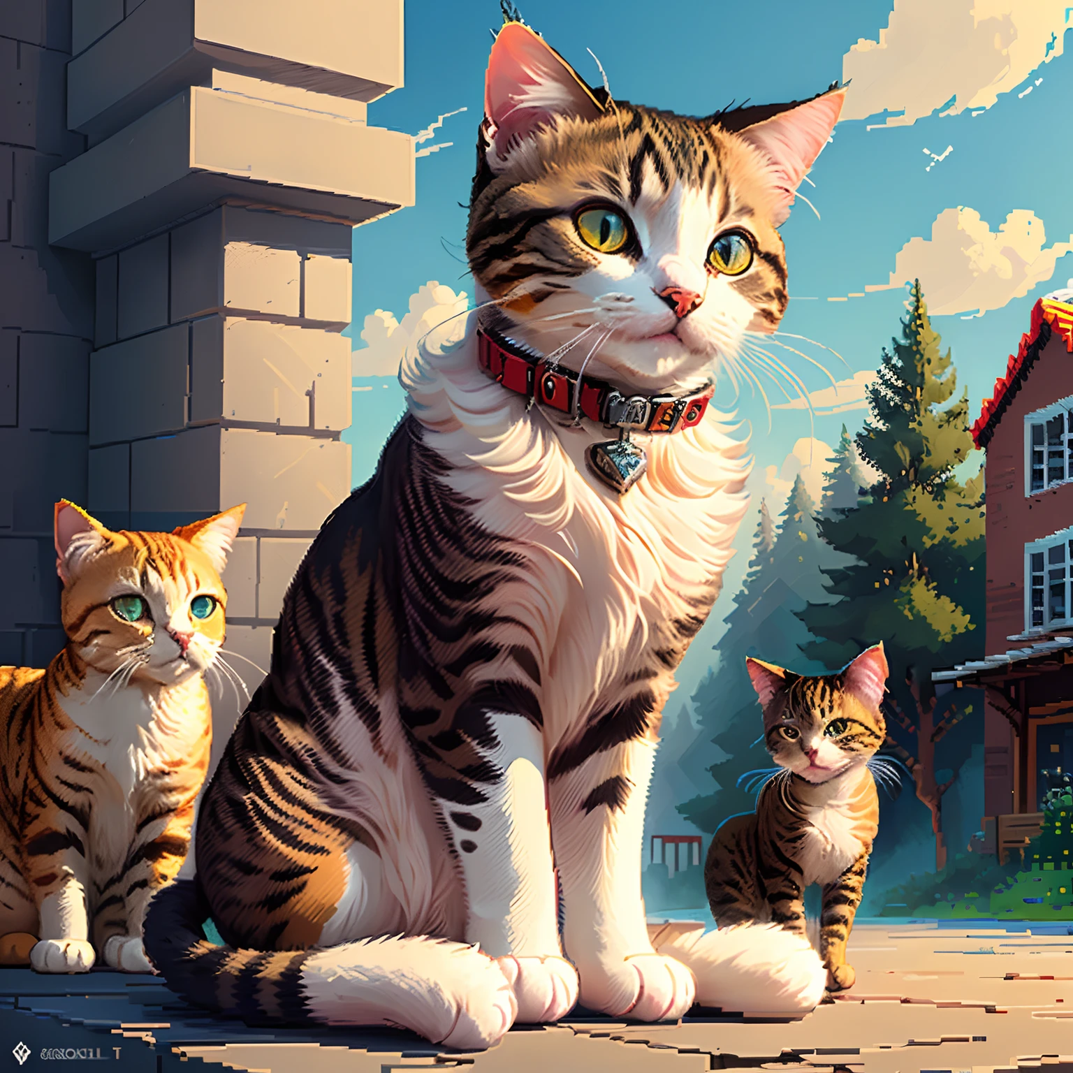 Pixel art, cat, robot