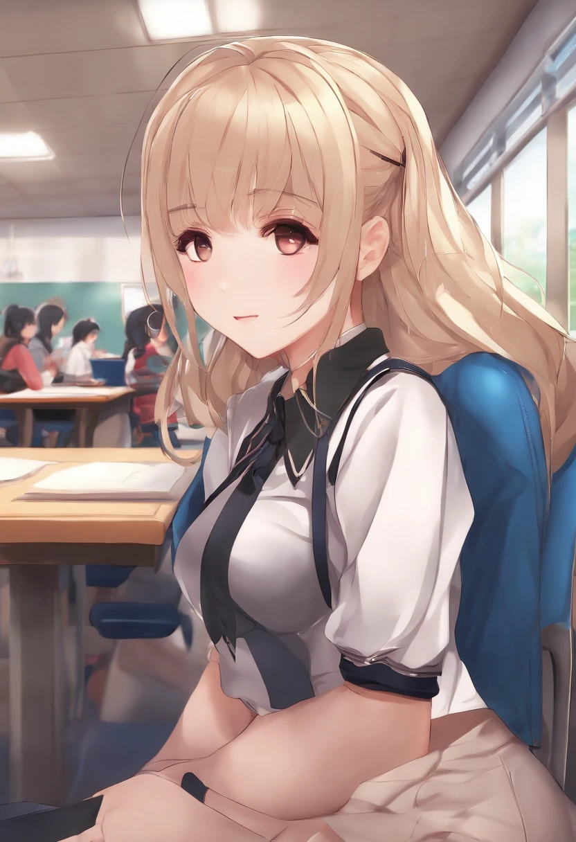 anime cute sexy girl with a tight outfit in school