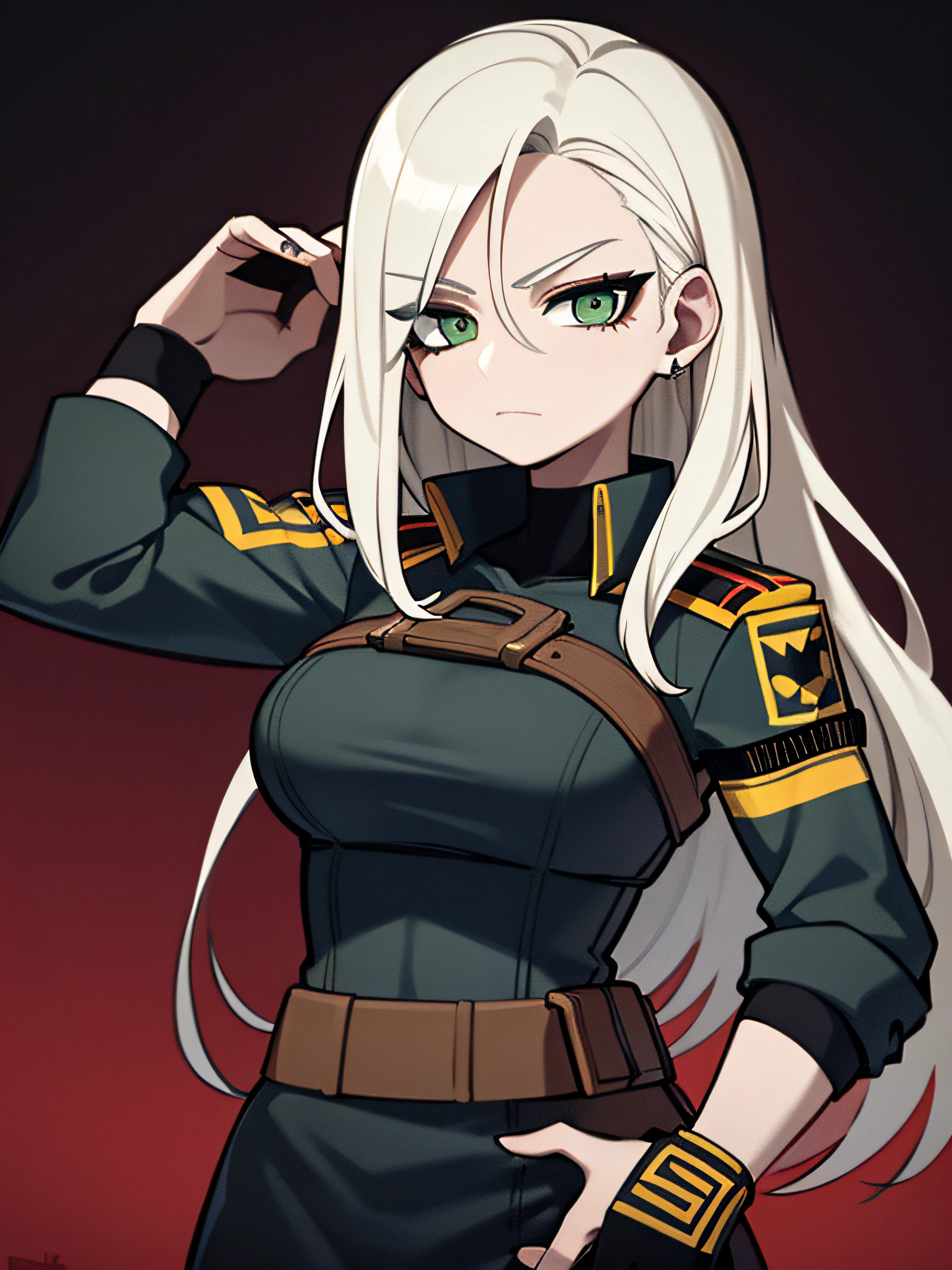 Russian amazingly beautiful woman, mature female soldier, Soviet, [Female Sniper],(obra-prima, qualidade superior, melhor qualidade, arte oficial, beautiful and aesthetic: 1.2),bodybuilder ,((green eyes)),((muscular)),fitness,goth makeup,apocalypic_fashion, 1menina, tatuagem batman tattoo, solo, ornamento de cabelo, desembainhamento, cabelo preto, bainha, tatuagem nas costas, olhos azuis, fora do ombro, ombros nus, flor, olhando para o espectador, segurando, maquiagem,