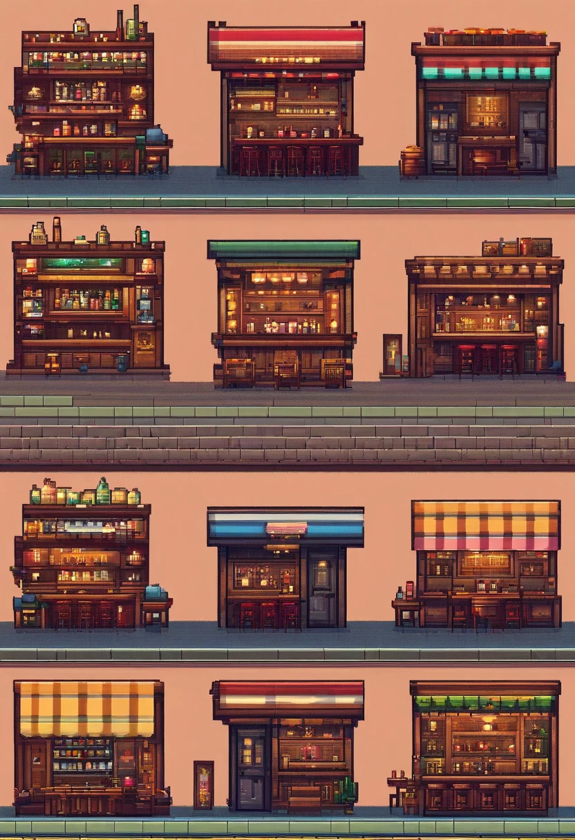 Pixel art of a small bar. Evening. 3d pixel art 4k wallpaper. Incredible pixel art details. Pixel art. Steam waves. Detailed unreal engine pixel art