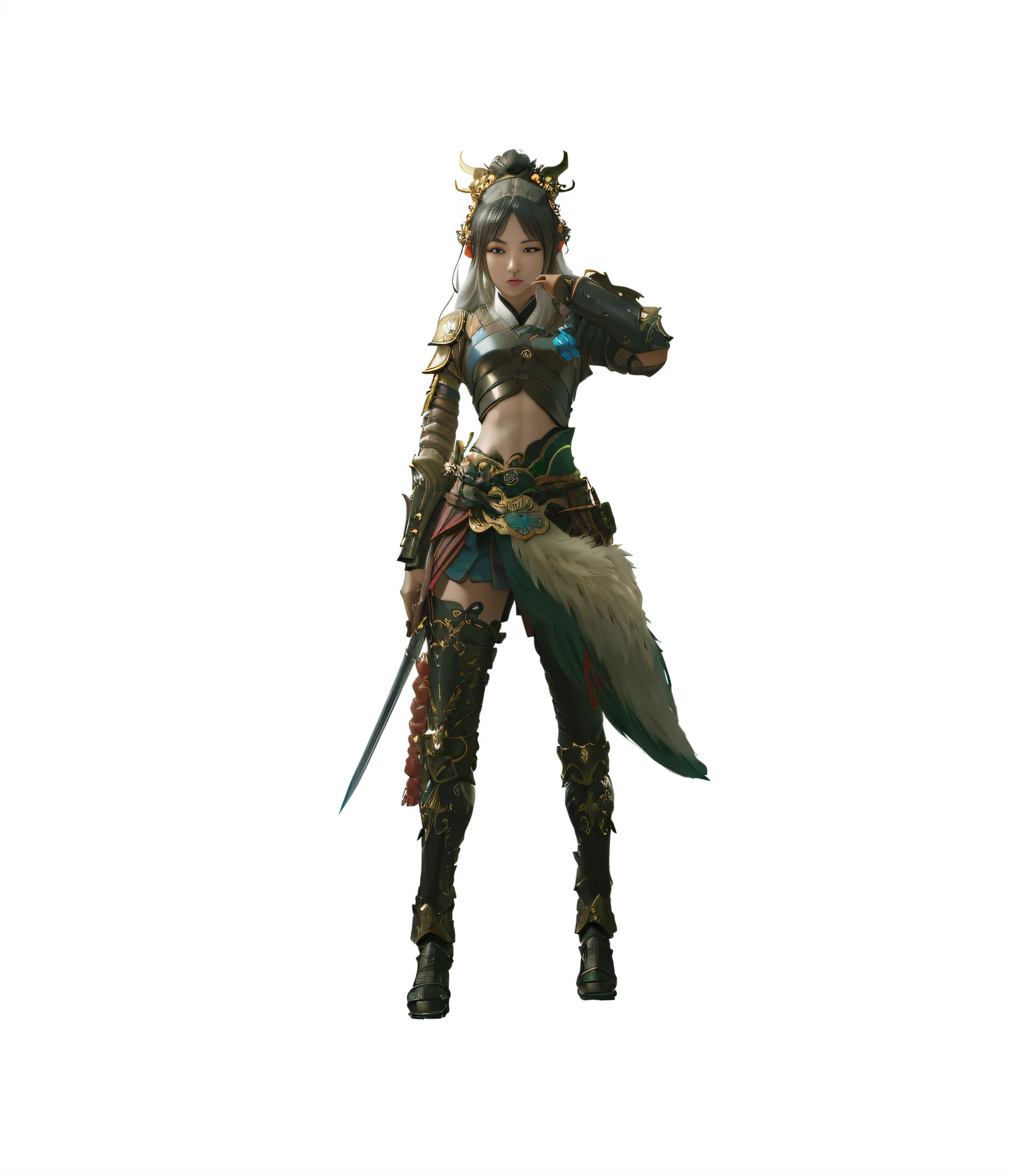 Full body shot. anime girl with sword and armor standing in front of a japanese house, 2. 5 d cgi anime fantasy artwork, inspired by Fenghua Zhong, artwork in the style of guweiz, traditional japanese concept art, chengwei pan on artstation, g liulian art style, cgsociety and fenghua zhong, by Yang J, absurdres, high res, ultrasharp, 8K, masterpiece, looking at viewer