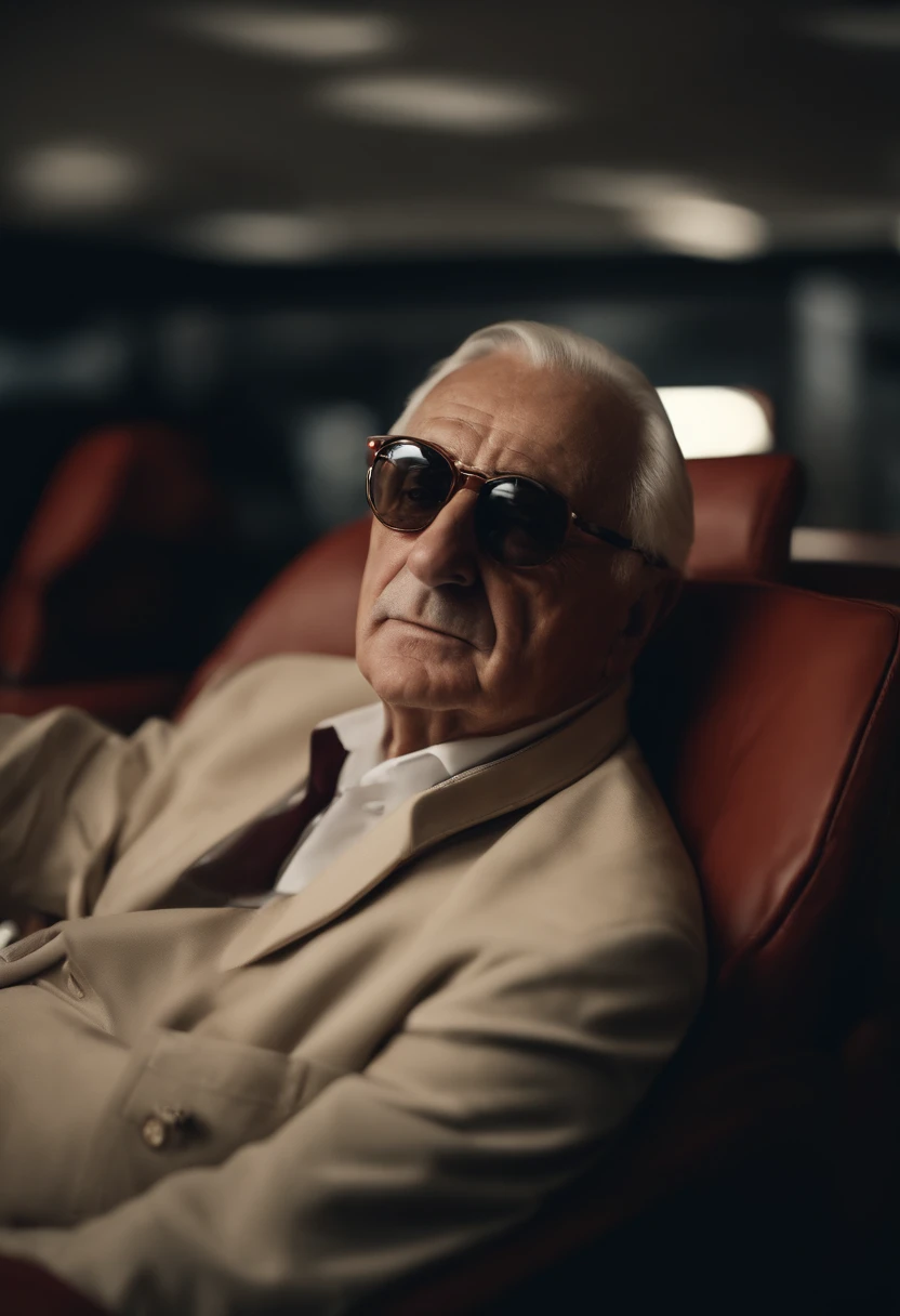 Enzo Ferrari, an Italian car manufacturer, is sitting in your office, mirando un mapa de Le Mans. El estilo es hiperrealista, fotorrealista, cinematography, Hermoso UHD