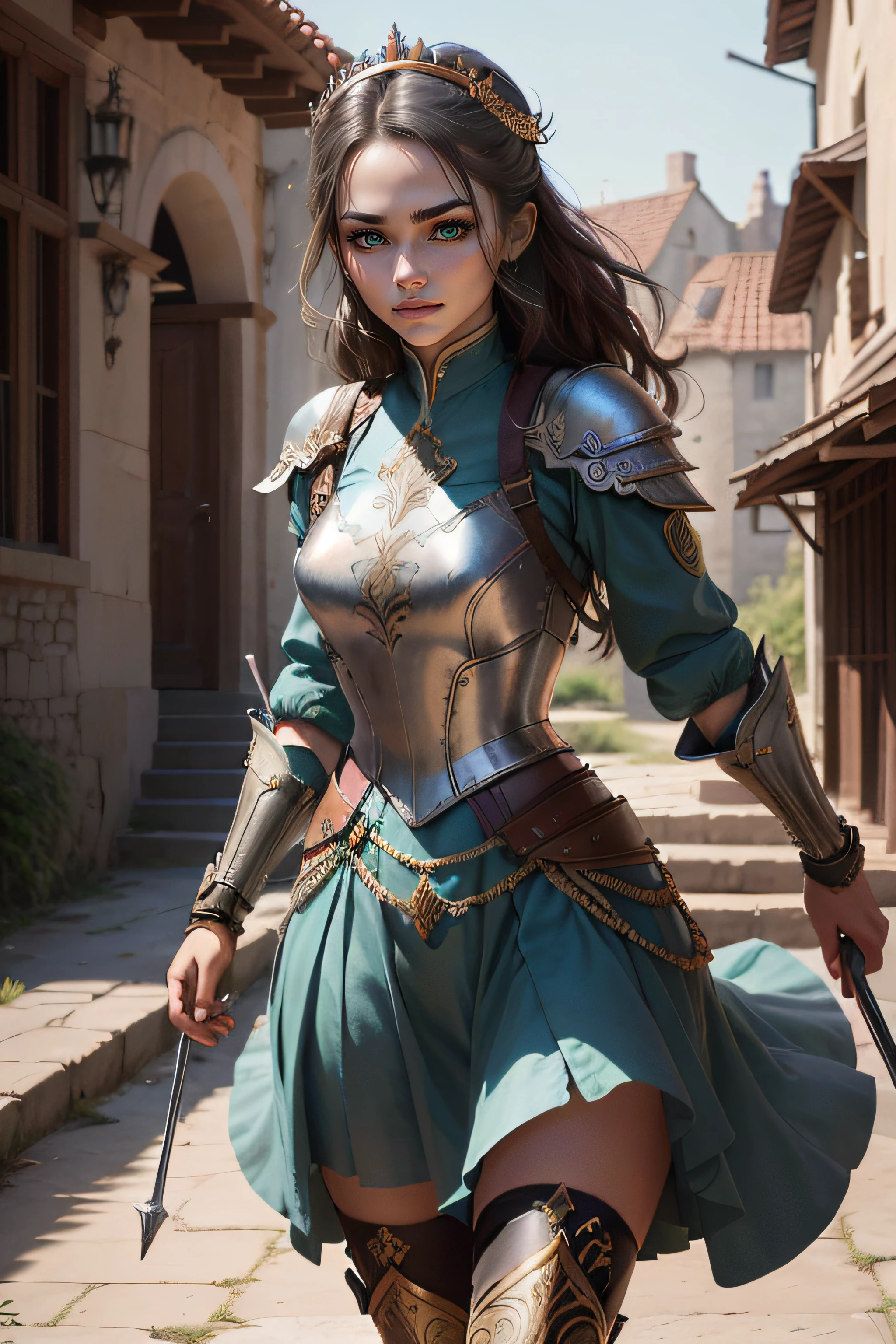 ((Best quality)), ((masterpiece)), (very detailed: 1.3), muskateer, armor, In a land plagued by the ravages of war, the fate of a beautiful woman unfolds. Born in a humble life as a peasant in a rural village, she has a spirit that burns with determination and resistance. But when the drums of conflict resound across the earth, their path takes an unexpected turn. Attracted by the call to defend her people, she is chosen to join an elite military order known as the Musketeers. Adorned with the order's legendary armor, it emerges as a symbol of hope and strength. The images in this series show the journey of this extraordinary woman as she embraces her new role and faces the trials of battle. The details of his armor are meticulously crafted, reflecting both functionality and (beauty: 1.2). The images highlight the (intricate engravings: 1.2), shine (polished metal: 1.2) and ornaments (ornate: 1.4) that adorn your protective gear. From the plume (majestic: 1.2) above its helmet to the delicate filigree on its cuirass, every aspect of the armor tells a story of honor and heritage. As the young musketeer ventures into the realm of war, she wields her weapon with a combination of grace and strength, showing her skill in the art of combat. Each image captures a pivotal moment, time frozen to show the determination in his eyes, the whirlwind of action around him and the ethereal glow of magic intertwined with his punches. But the story extends beyond the battlefield. The images also delve into the personal struggles, friendships, and sacrifices that shape her journey. They reveal quiet moments of reflection, as he contemplates the weight of his duty and the cost of war on his soul. Throughout the series, we witness his growth as he finds his place among his comrades, forging inq bonds.